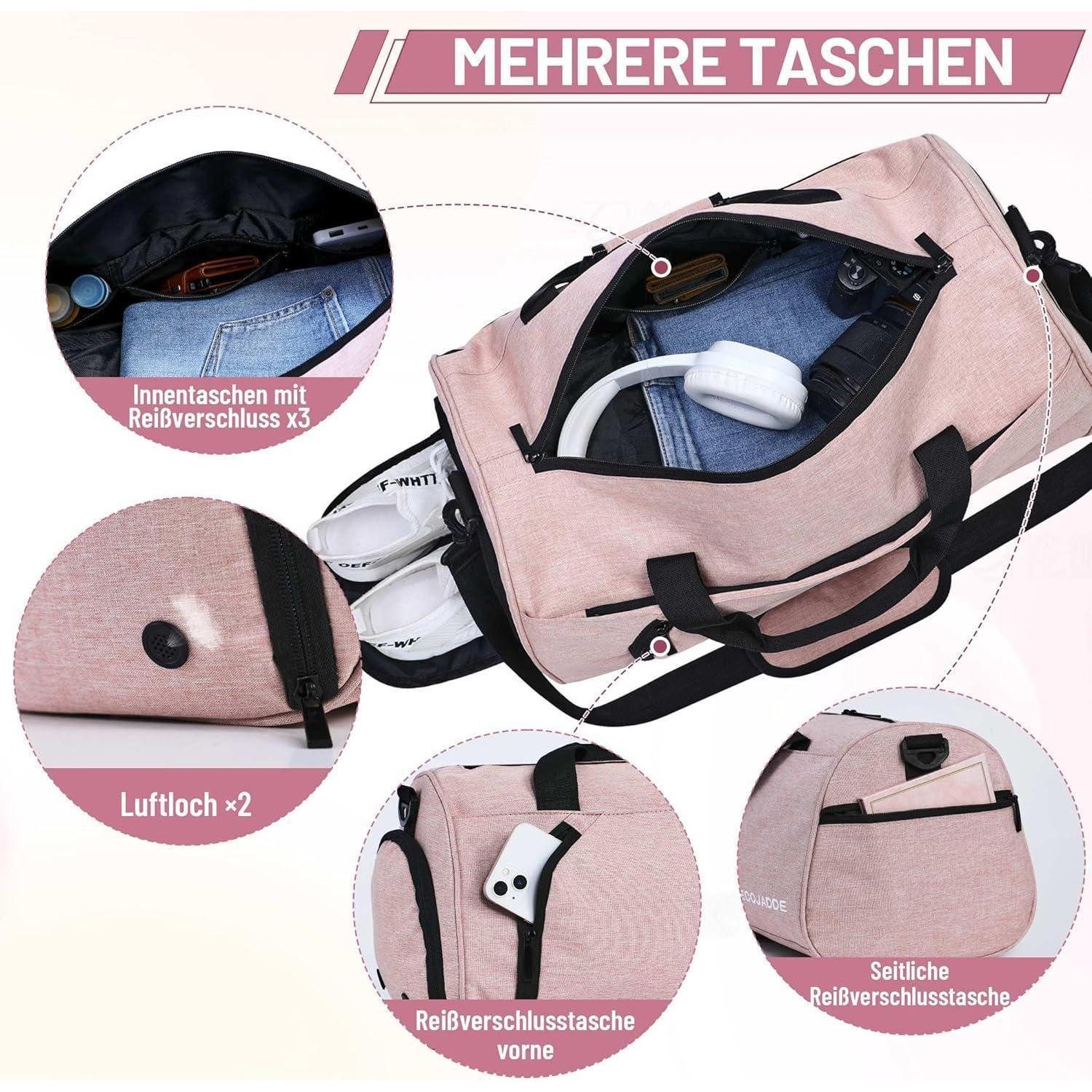 LuxusKollektion Sporttasche Sporttasche Reisetasche Handgepäcktasche Schuhfach Nassfach 35L Rosa