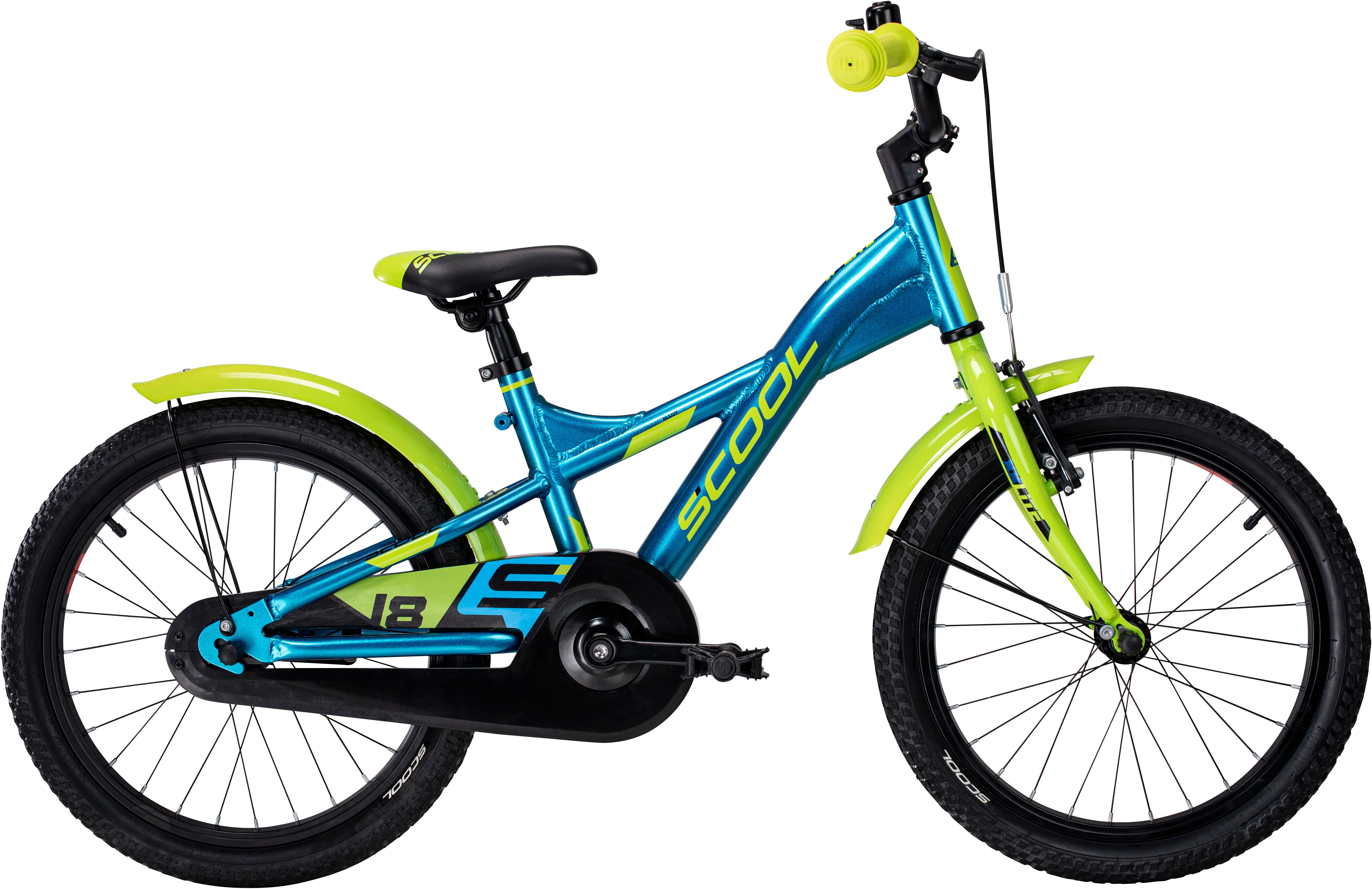 S’COOL Kinderfahrrad S'COOL XXlite 18-1S - Blue/Lime, 1 Gang, ohne Schaltung, Stützräder montierbar