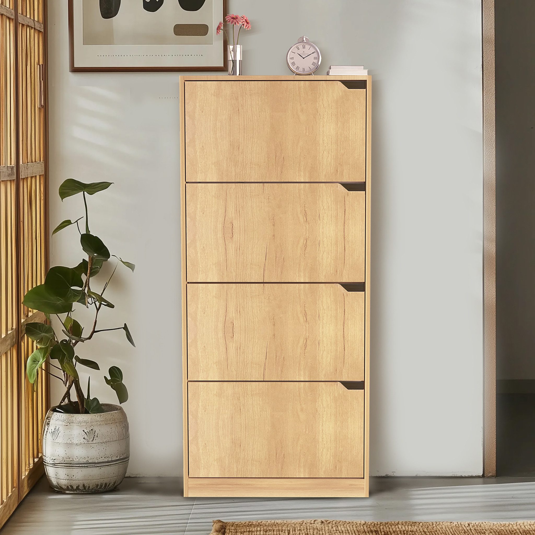 WAOHO Schuhschrank Klappbare Schuhregale, 4-türiger, doppelstöckiger Schuhschrank