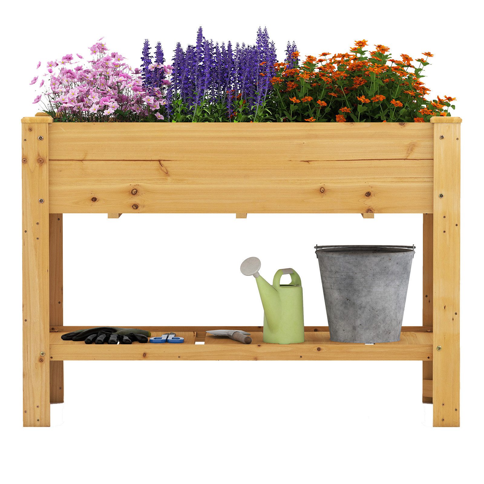 KOMFOTTEU Hochbeet Gartenbeet Pflanzkasten, mit Ablage & Abflusslöchern, 120,5 x 60,5 x 81,5 cm