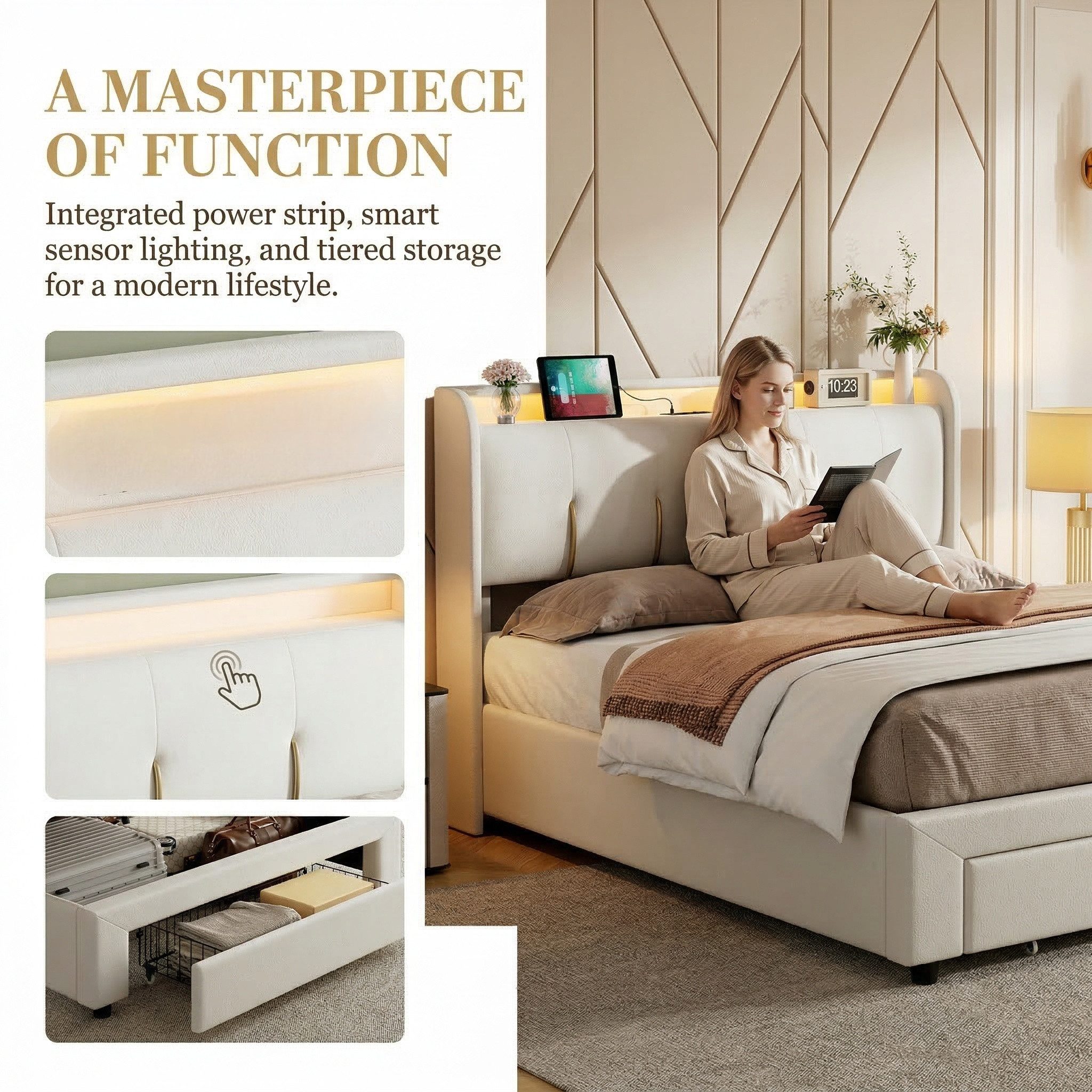 PXloue Polsterbett Elegantes Polsterbett mit LED-Beleuchtung und Stauraum, günstig online kaufen