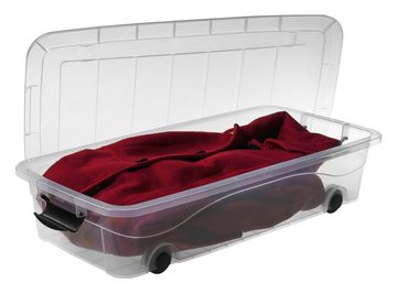 Logiplast Aufbewahrungsbox Premium Aufbewahrungsbox, 30 Liter (Spar-Set, 5 Stück), flach, mit Rollen und Deckel, Lebensmittelecht, transparent