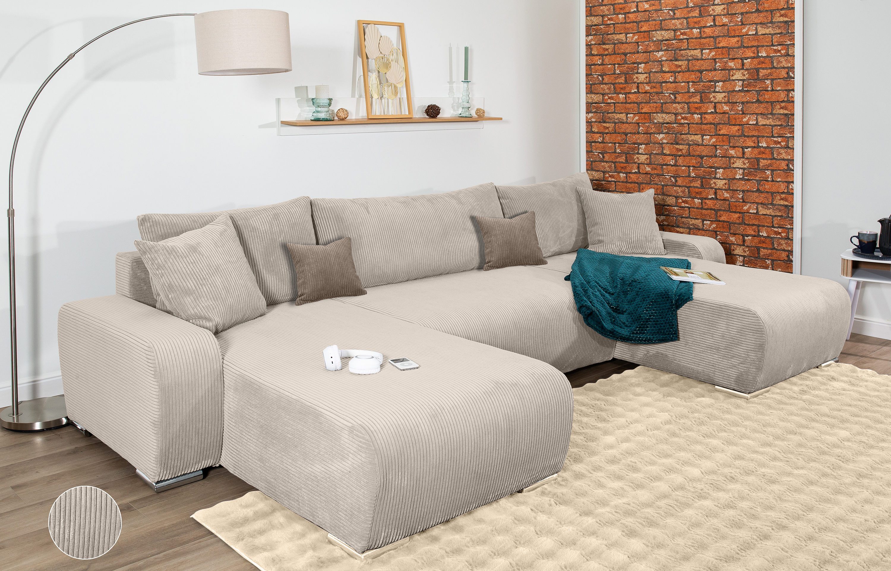 COLLECTION AB Wohnlandschaft Paola U-Form, B: 314 cm, Schlaffunktion, Bettkasten & 4 Zierkissen, Federkern