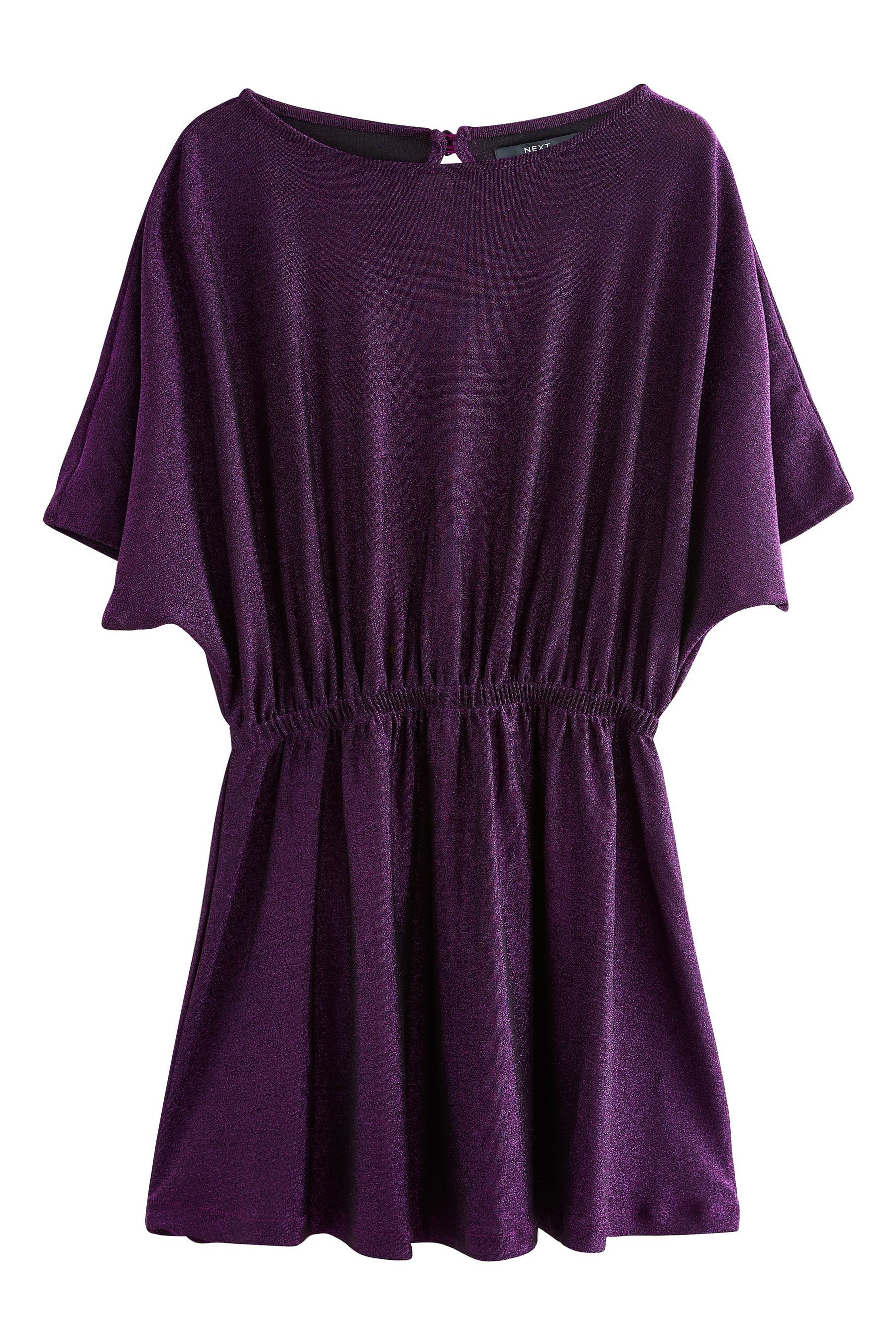 Next Jerseykleid Glitzer-Minikleid mit Flatterärmeln (1-tlg)