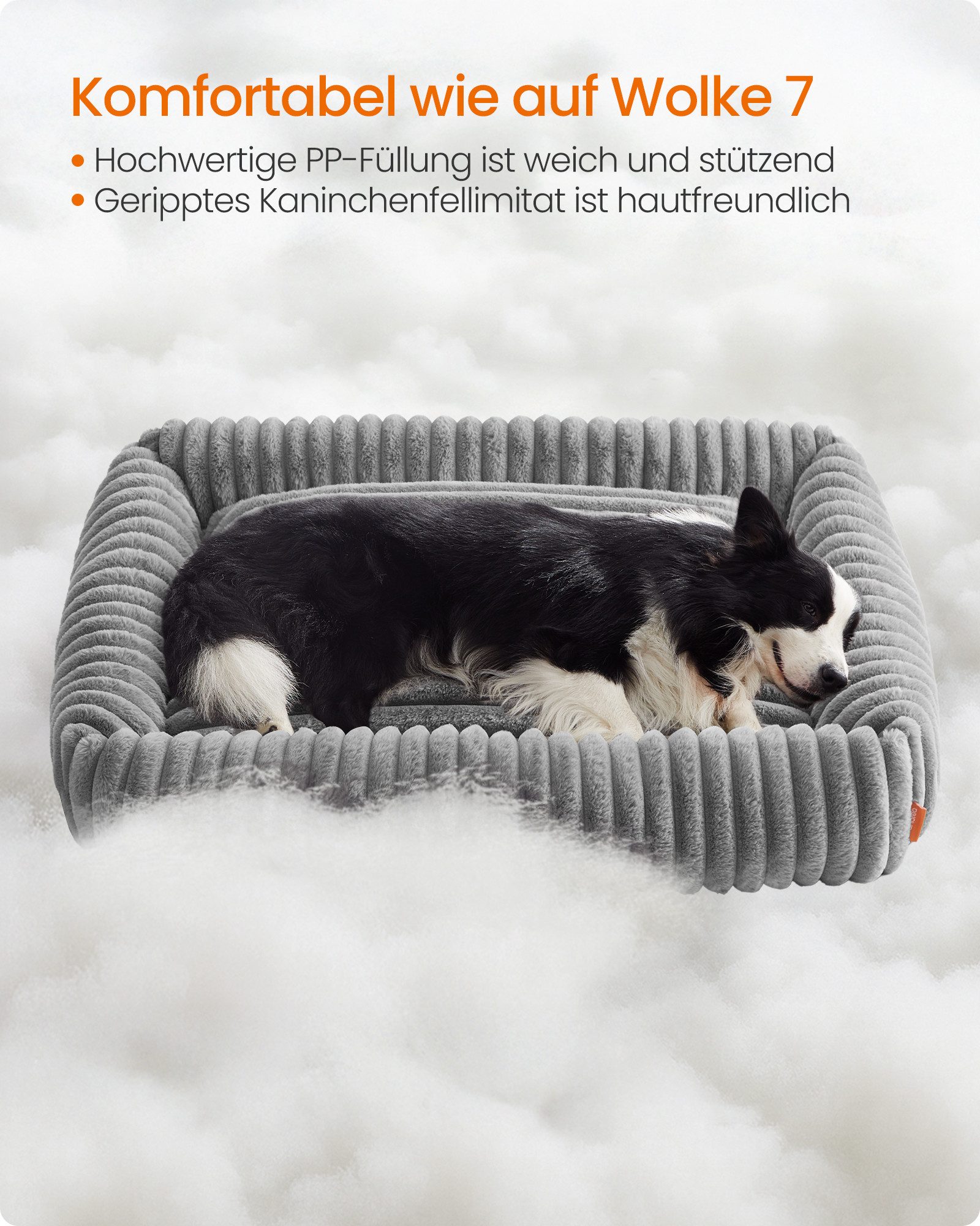 FEANDREA Hundebett orthopädisches Hundekörbchen, flauschige Hundematte, großes, Hundekissen waschbar, weiche Polsterung, 106 x 75 x 20 cm, XL