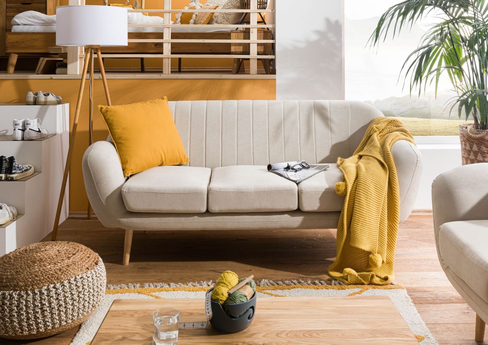 Massivmoebel24 Sofa Sofa beige 190x85x88 HOLMA 3-Sitzer
