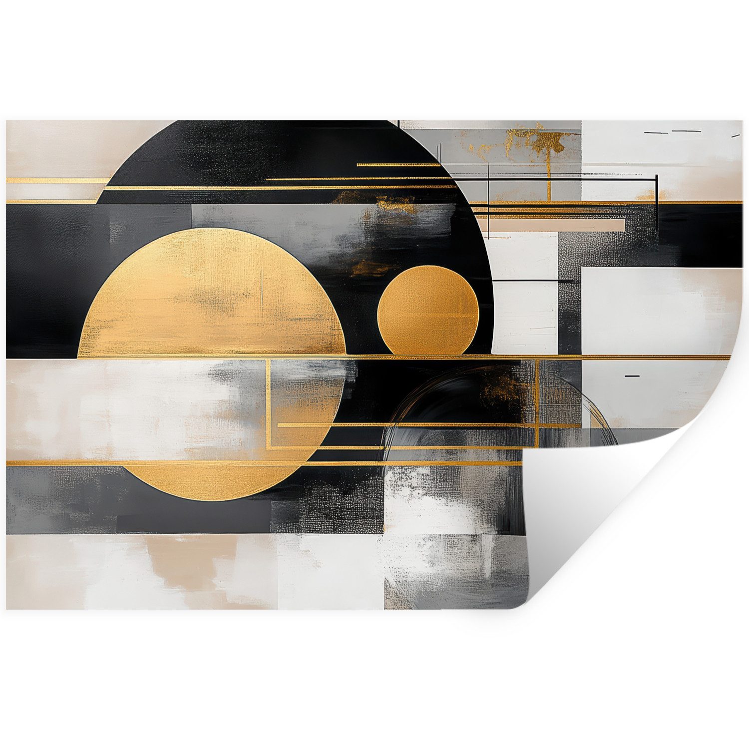 MuchoWow Wandsticker Abstrakt - Gold - Silber - Formen - Ästhetisch - Modern (1 St), Wandtattoo, Selbstklebend, Wohnzimmer, 30x20 cm