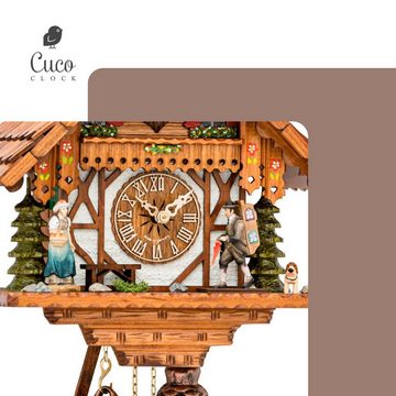 Cuco Clock Pendelwanduhr Kuckucksuhr Schwarzwalduhr "Schwarzwald-Traditionen" Wanduhr aus Holz (19 x 27 x 28cm, 8 - Tage Werk, manuelle Nachtabschaltung)