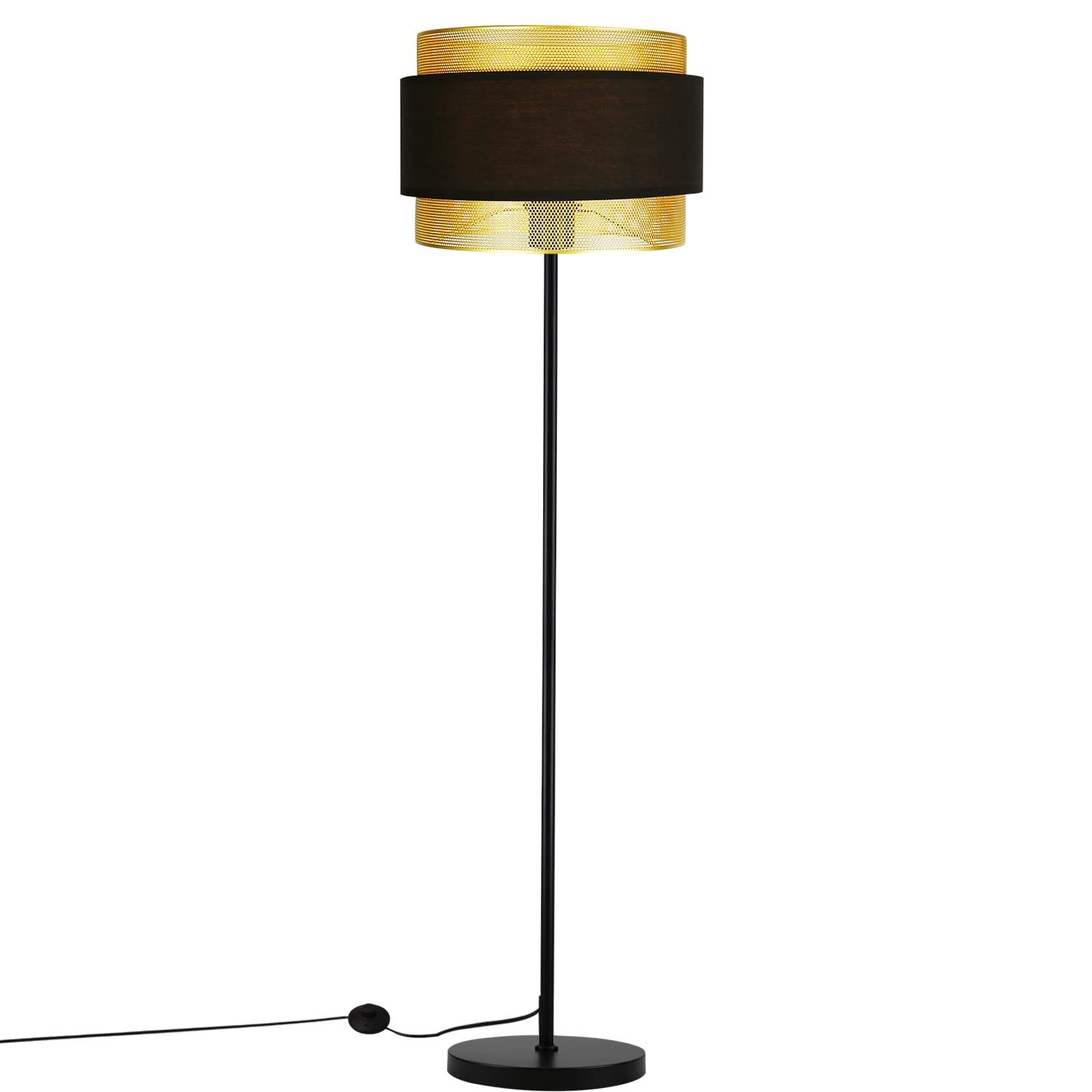 ZMH Stehlampe Retro Design E27 Industrial mit Fußschalter Stoff Lampenschirm, ohne Leuchtmittel