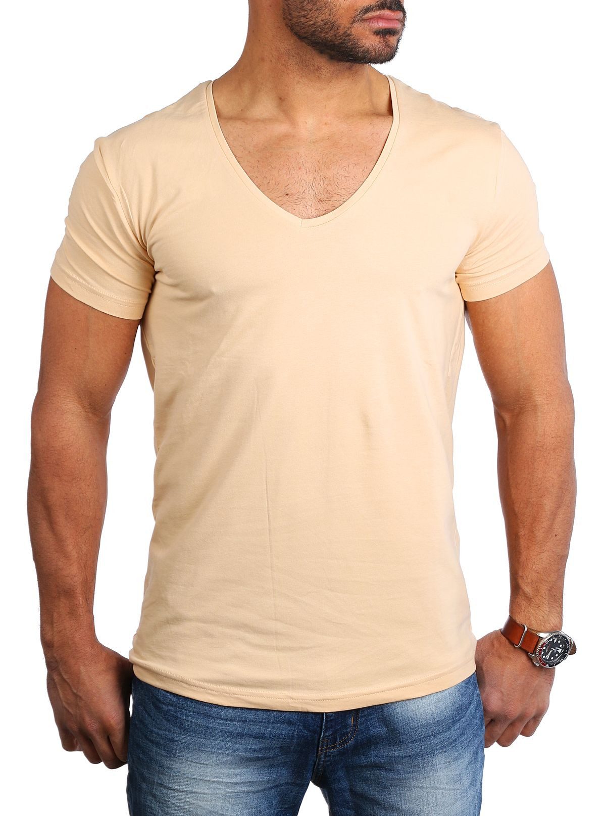 Young & Rich T-Shirt Herren Uni Basic extra tiefer Ausschnitt Unterziehshir günstig online kaufen
