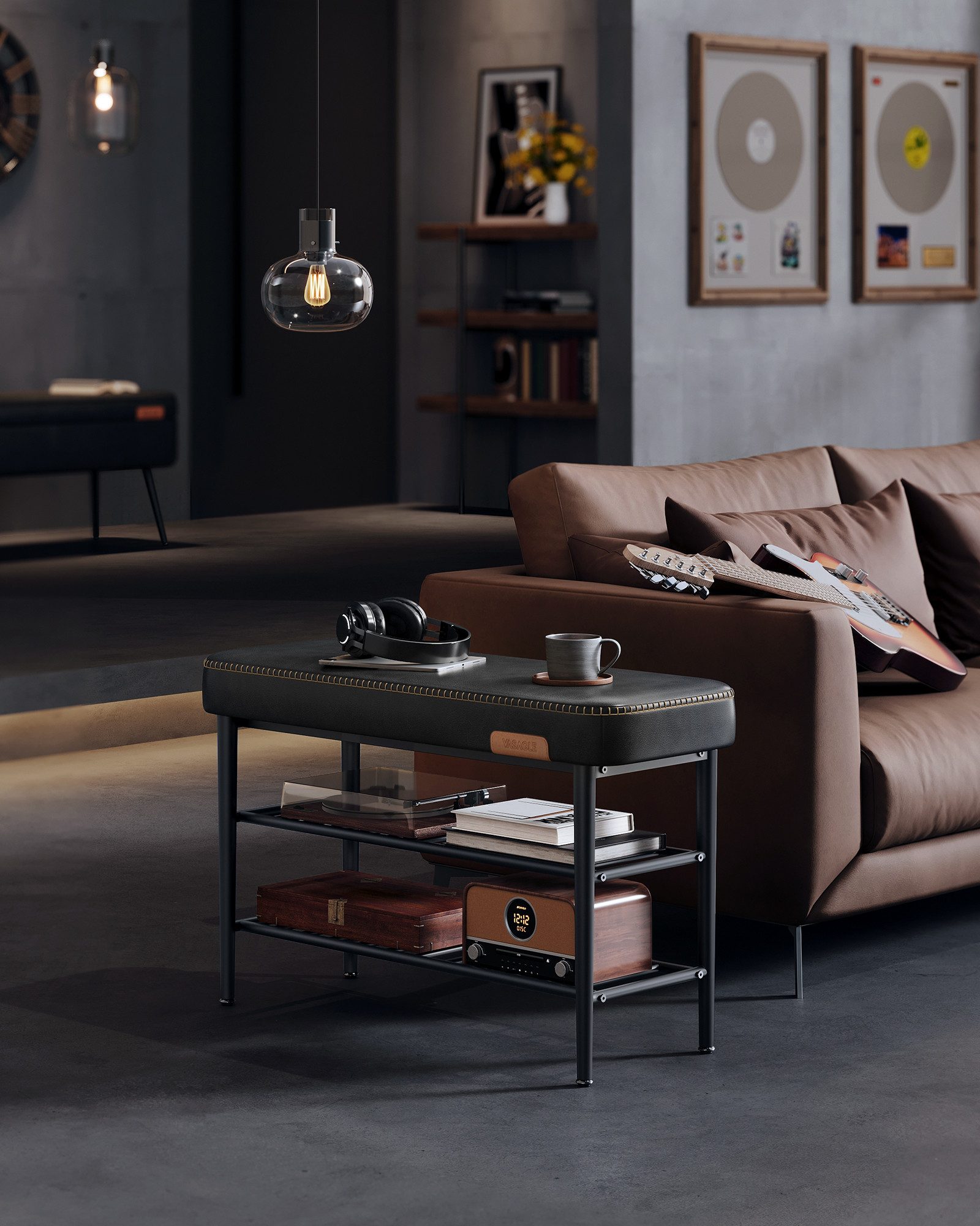 VASAGLE Schuhbank, Schuhregal, EKHO Series, Kunstleder, 30 x 80 x 50 cm