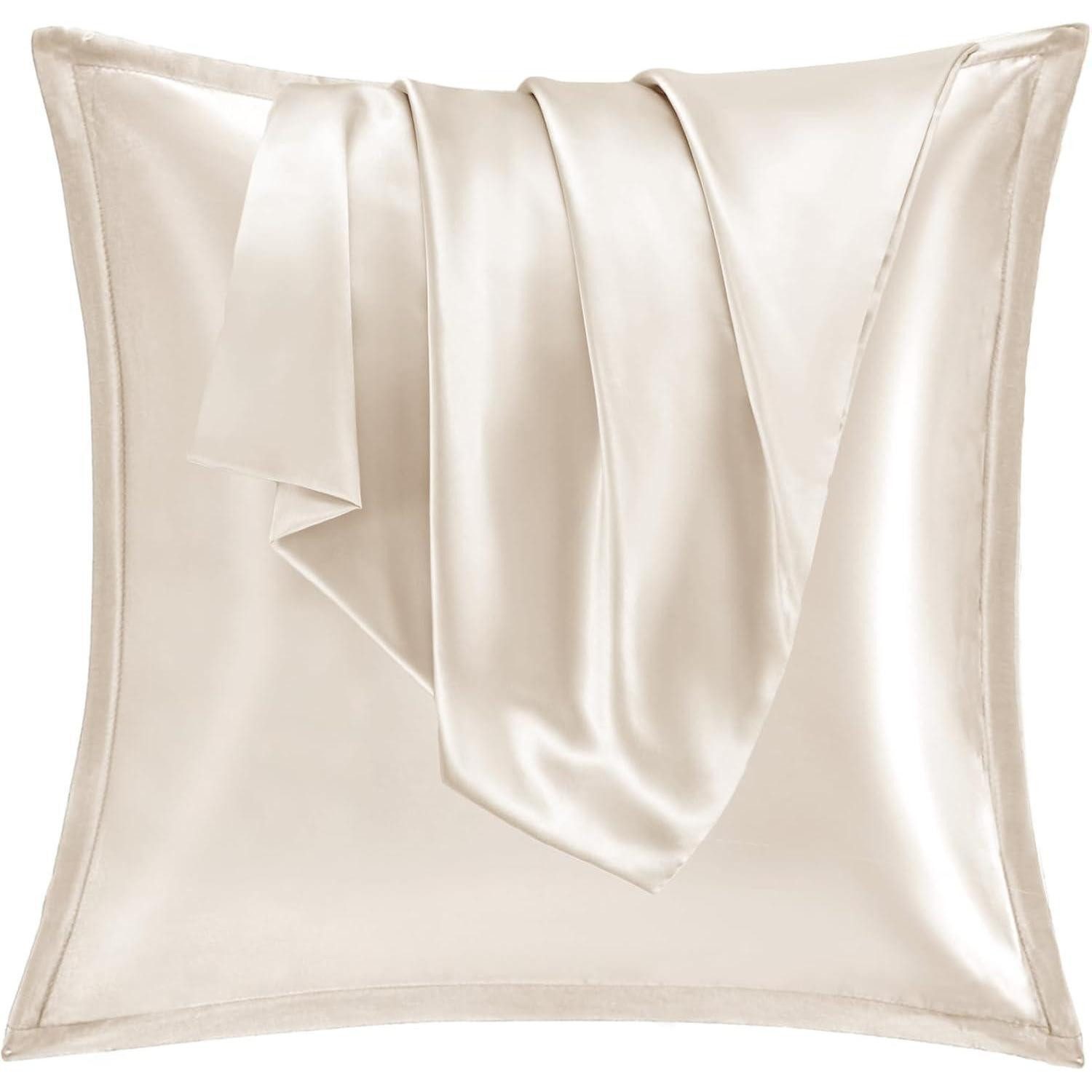 Vielit Kissenbezug Satin Kissenbezug 80x80 2er Set Beige Weich Seidig für Lockiges Haar