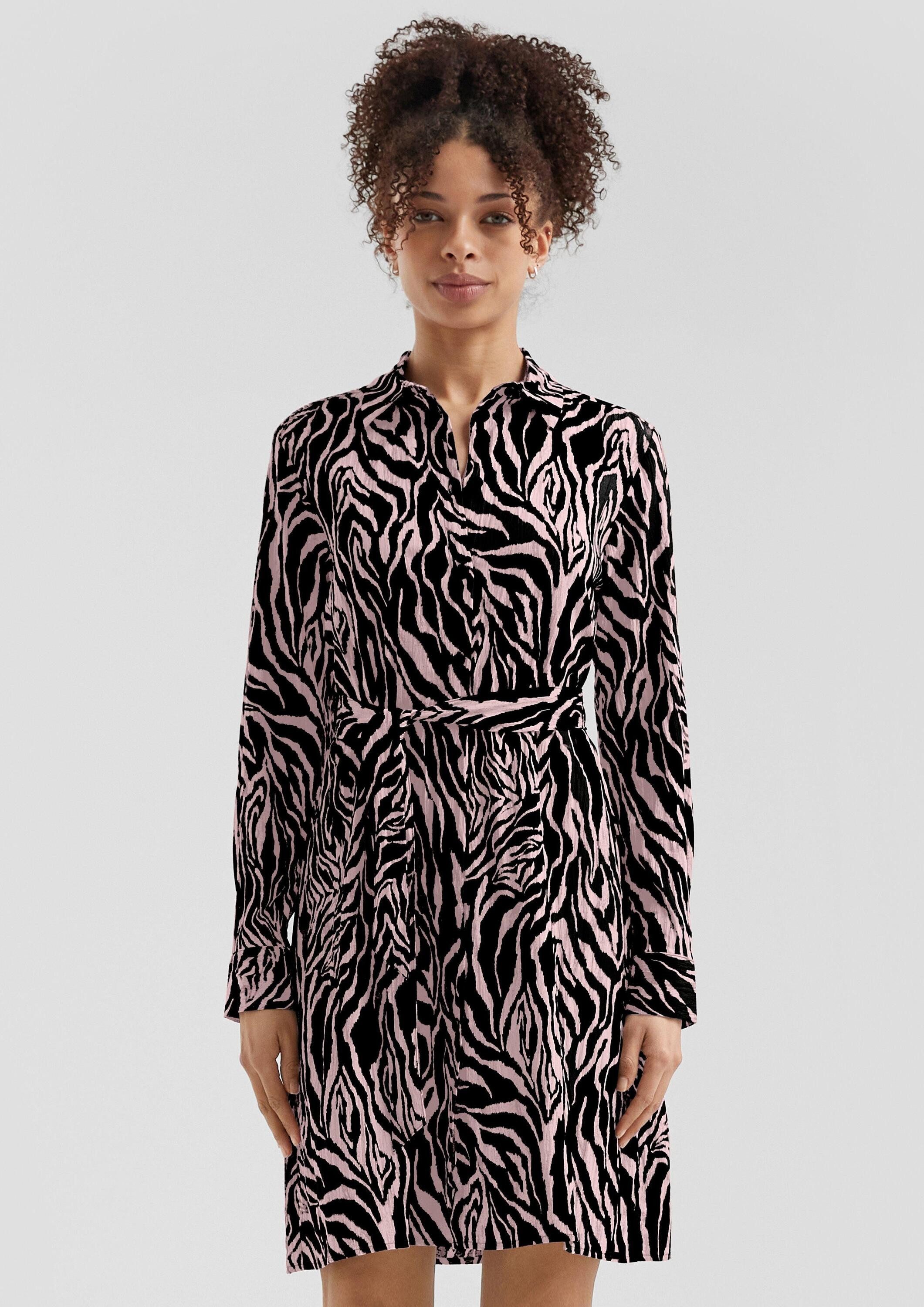 QS Minikleid Kleid Gemustertes Hemdblusenkleid mit Bindegürtel günstig online kaufen