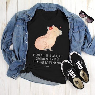 Mr. & Mrs. Panda T-Shirt Capybara Blume - Schwarz - Geschenk, Schlafshirt, lustige Sprüche, T- (1-tlg)