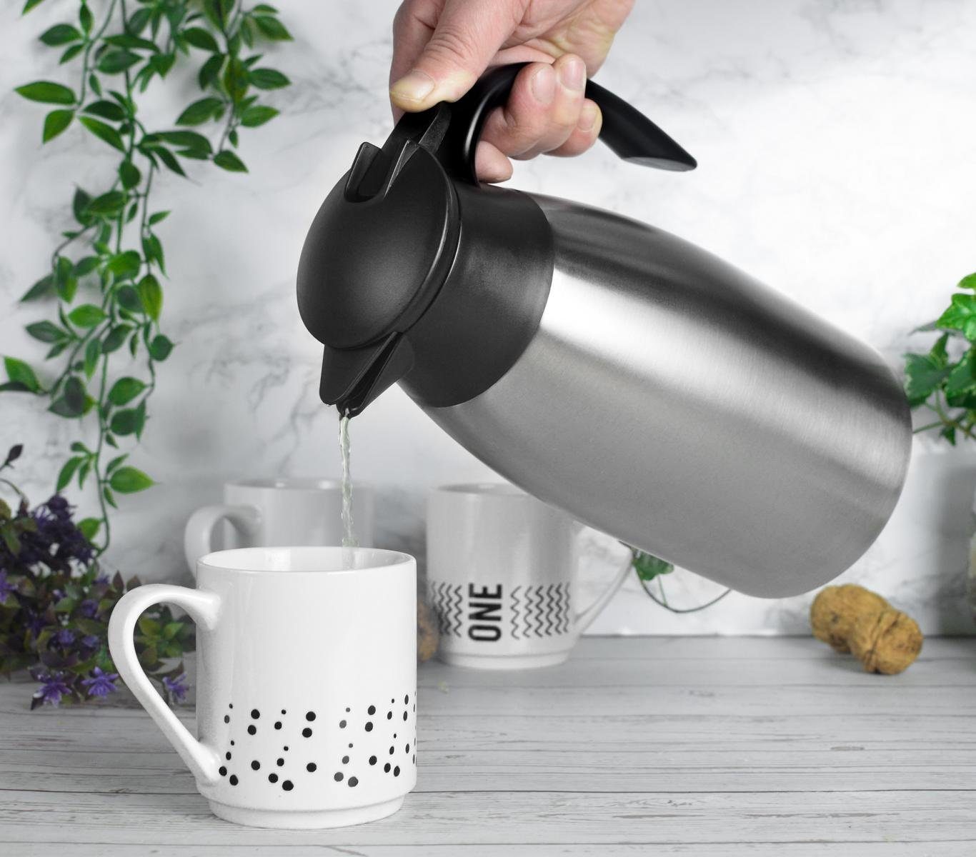 Sendez Isolierkanne Thermoskanne 2L Edelstahl Kaffeekanne Thermosflasche Teekanne