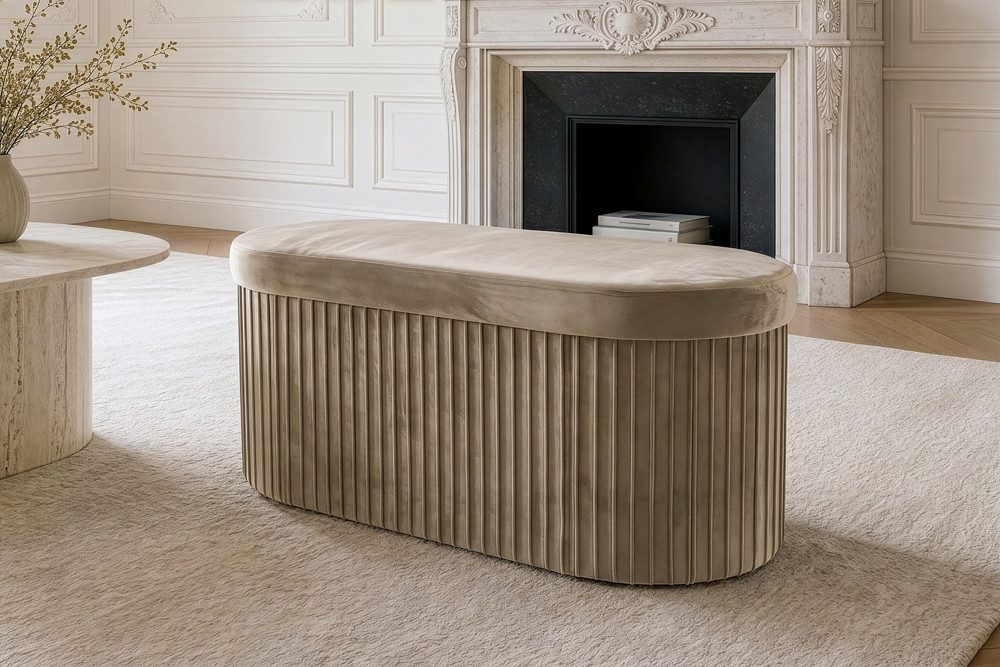 riess-ambiente Polsterbank ÉLAN 80cm champagner greige - Samt, Sitzbank, mit Stauraum, faltbar (Einzelartikel, 1-St), Eleganter Sitz mit Steppung - ideal für stilvolle & moderne Wohnräume