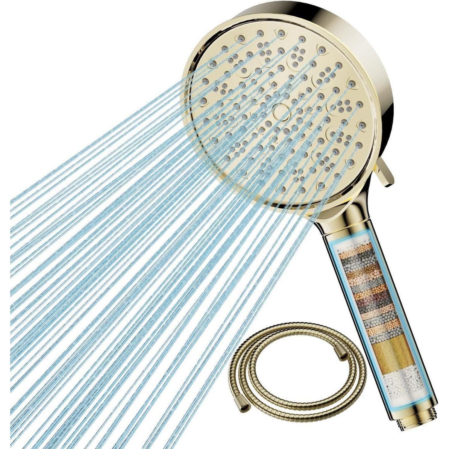LuxusKollektion Handbrause Duschkopf Handbrause Hochdruck Filter 6 Strahlarten Schlauch Gold