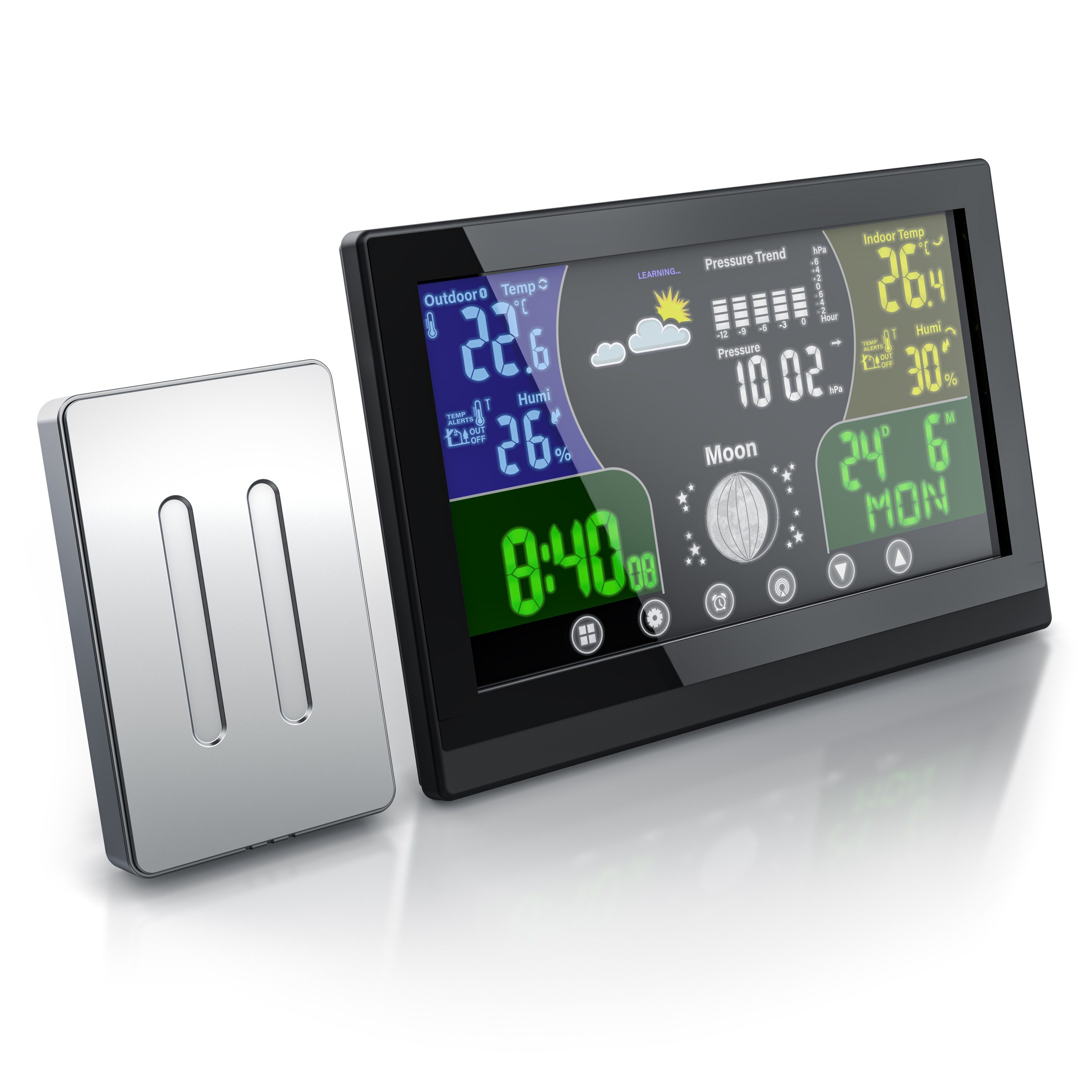 BEARWARE mit LCD Farbdisplay / Luftdruck mit Höhenkorrektur, Wettervorhersage Wetterstation (mit Außensensor, zeigt Temperatur, Luftfeuchte …