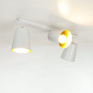 Licht-Erlebnisse Deckenstrahler PRISM, ohne Leuchtmittel, Deckenstrahler Weiß Gold Metall Schirm Retro Wohnzimmer Lampe