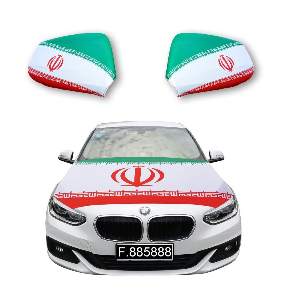 Originelli Flagge, ca. Außenspiegel gängigen Fanset Fahne alle 150cm 115 PKW Sonia Modelle, Fußball Motorhaube für Flagge: x Motorhauben "Iran"