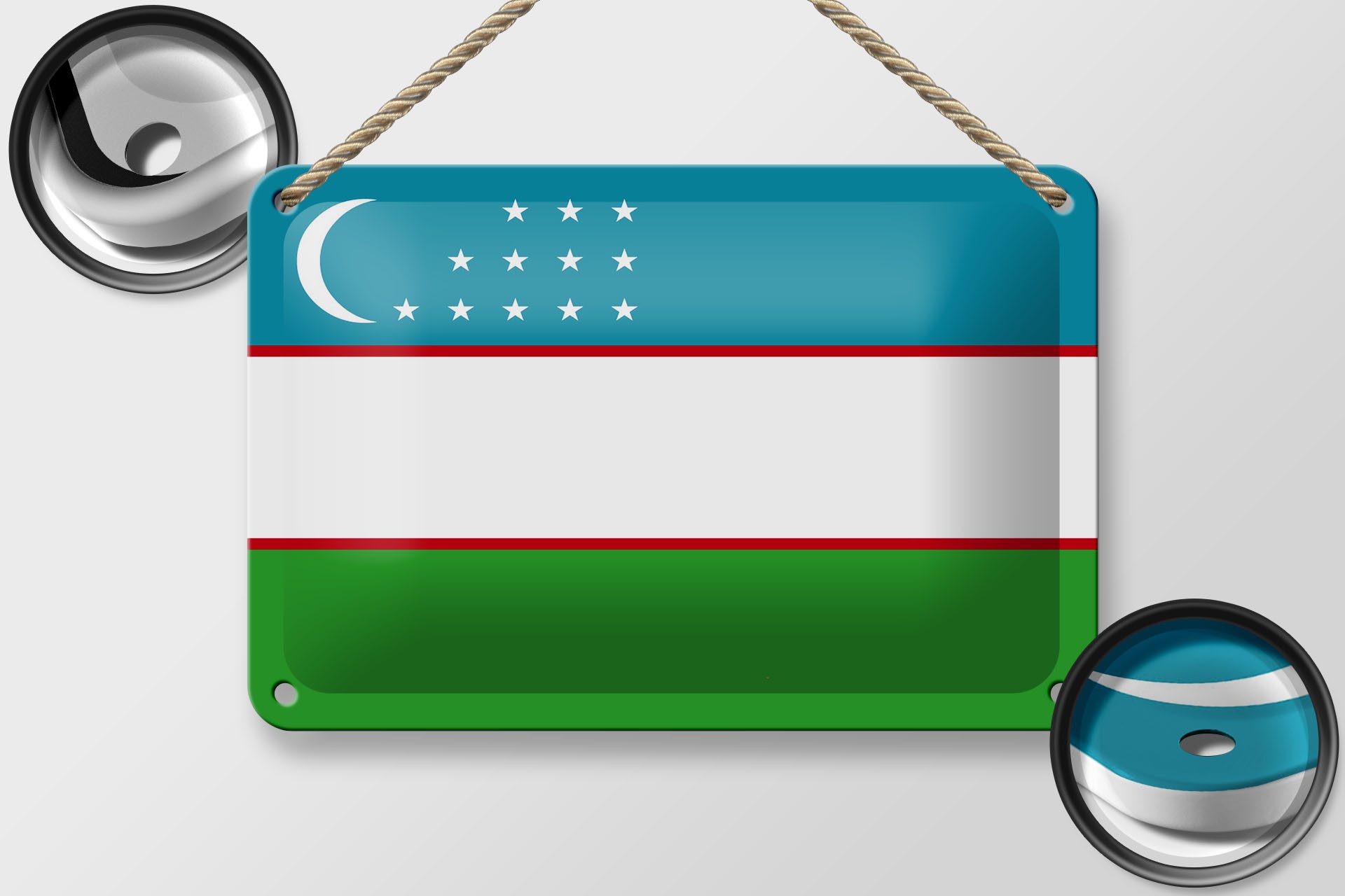 Femer GmbH Metallschild Flagge Usbekistans 18x12cm Flag of Uzbekistan, (1 St), gewölbte Oberfläche, abgerundete Ecken, umgeschlagene Kanten