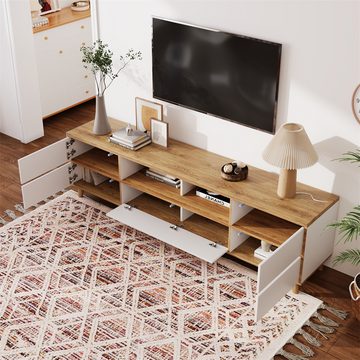 XDeer TV-Schrank TV-Schrank, Lowboard, Wohnzimmermöbel in Weiß und Holzfarben. Fächern und Türen im natürlichen Landhausstil.