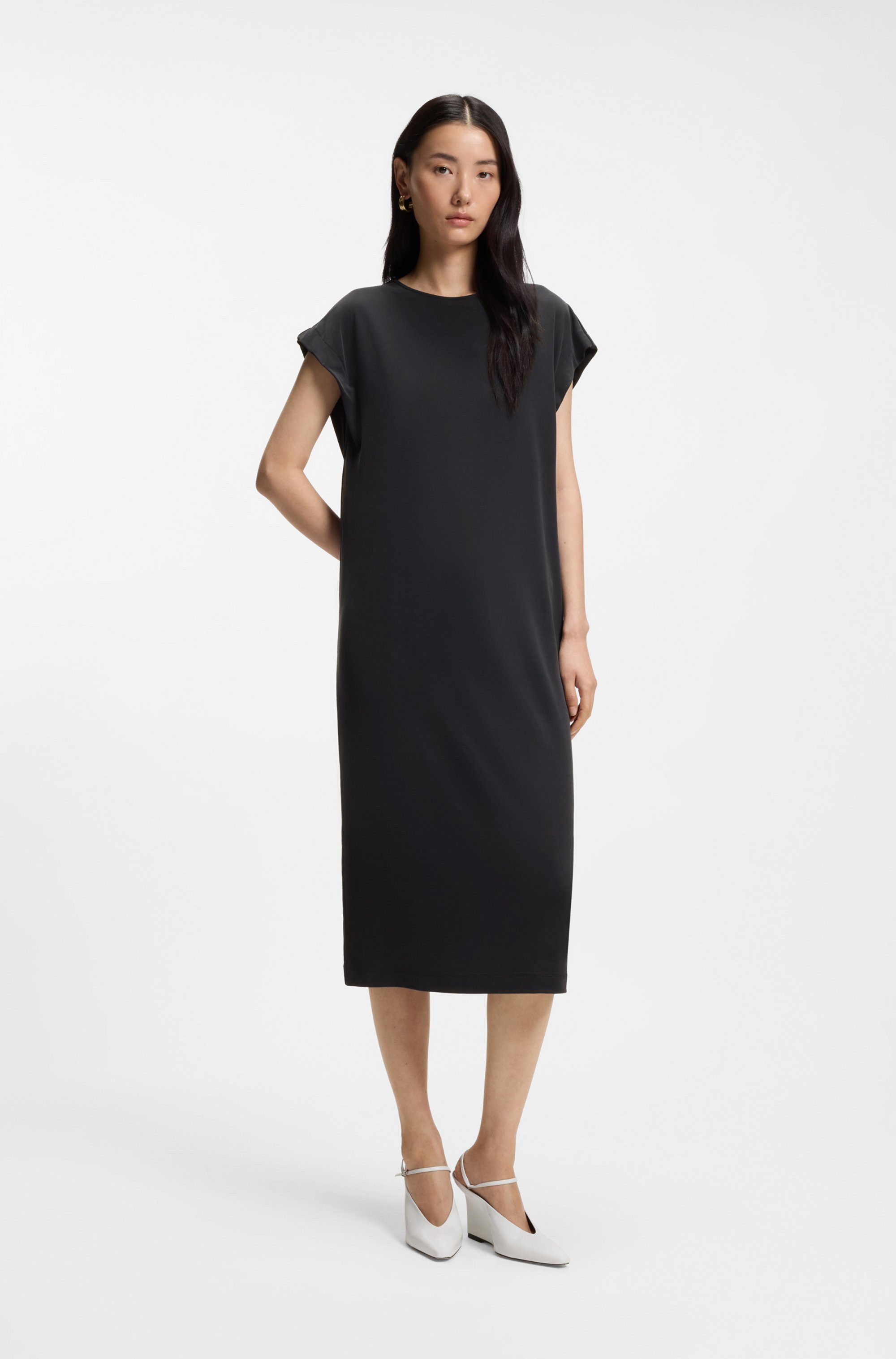 BOSS ORANGE Midikleid Endra Premium Damenmode mit Knotendetail, gerade geschnitten