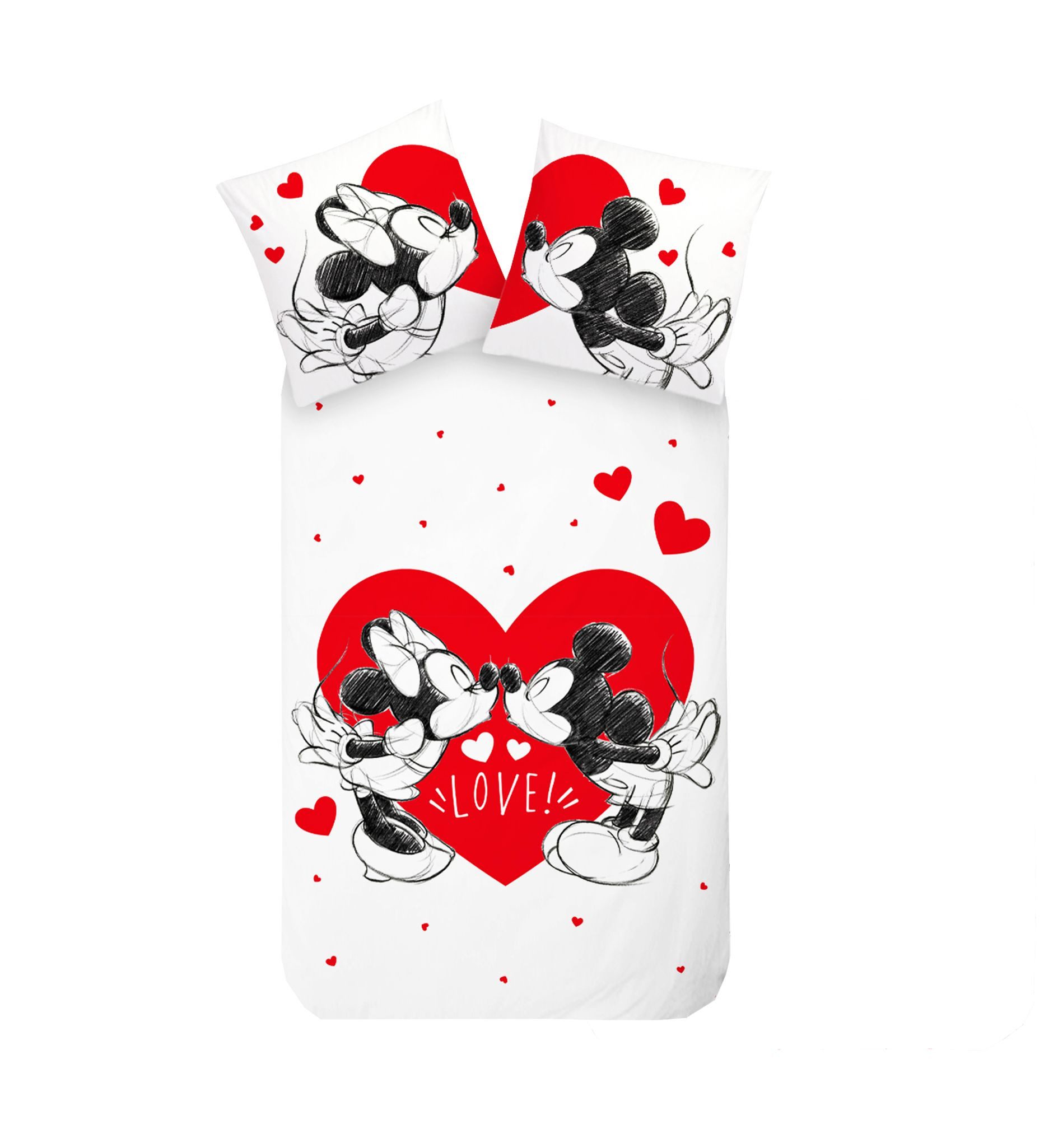 Disney Wendebettwäsche Mickey Mouse Disney rotes Herz 135x200cm, Renforcé, 2 teilig, Love, Herzen, Liebe, Wendebettwäsche
