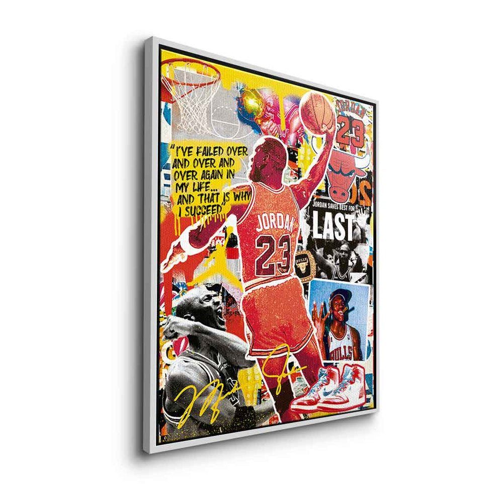 weißer Michael Art DOTCOMCANVAS® Bulls Porträt Collage Leinwandbild, Rahmen Leinwandbild 23 Pop Jordan