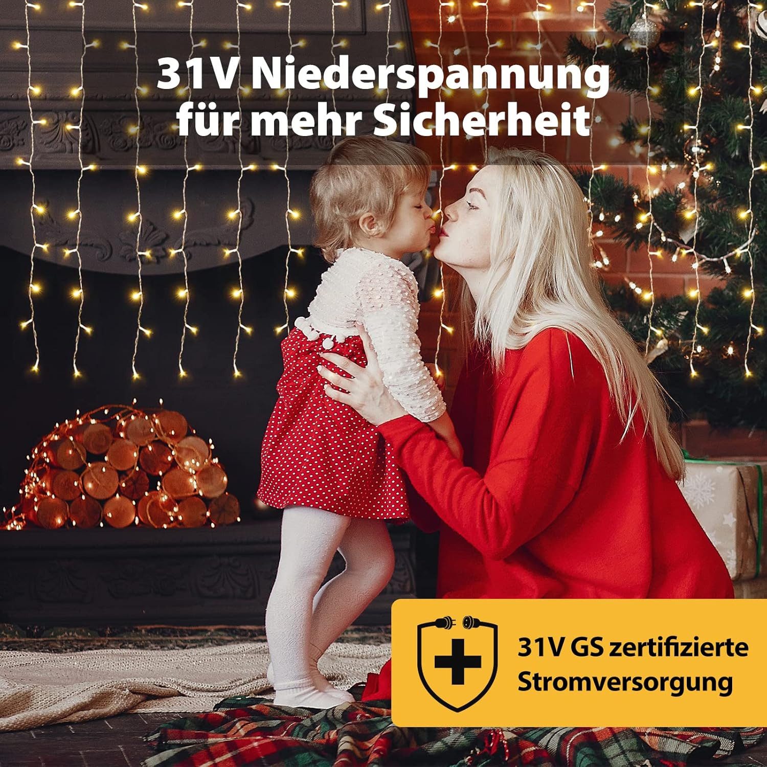 Salcar LED-Lichtervorhang LED Lichterkette Eisregenvorhang Außen, 8 Beleuchtungsmodi, Memory-Funktion, 3m 150 LED Warmeweiß