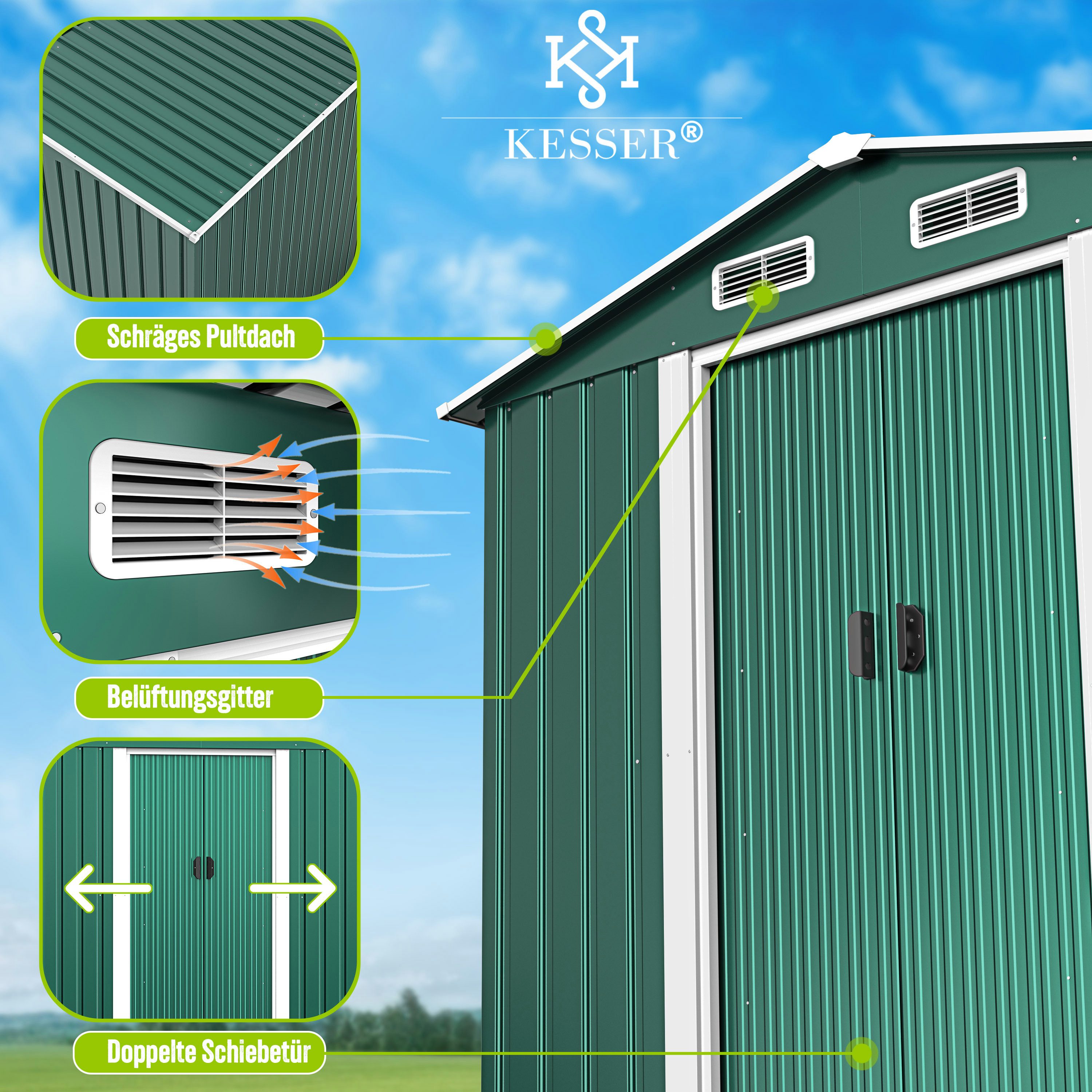 KESSER Gartenhaus, BxT: 131x131 cm, XL Metall Gerätehaus 4,2m³ mit Fundament 195x131x186cm