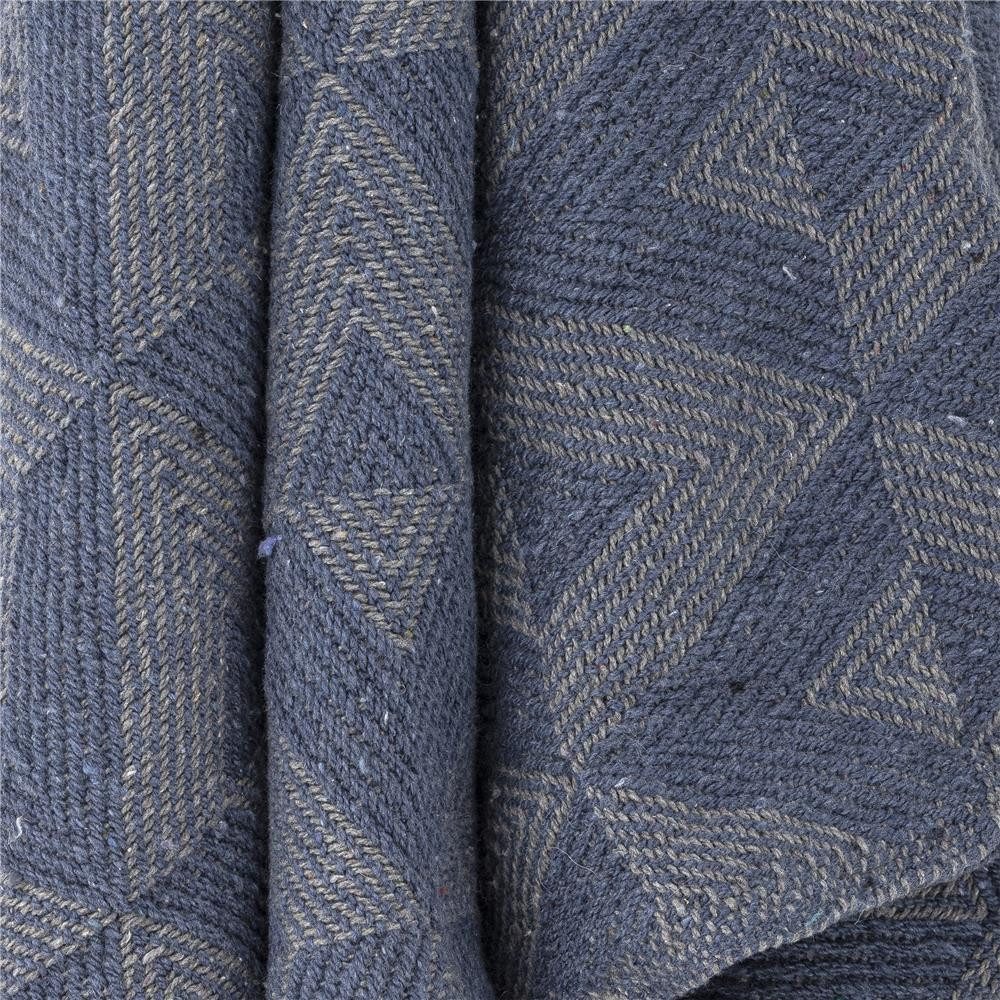 Wohndecke Udine Tagesdecke, Blue, Recycelte Baumwolle, Bloomingville, Kuscheldecke, Sofadecke, Geometrisch, Warme Farbtöne, Fransen Weich