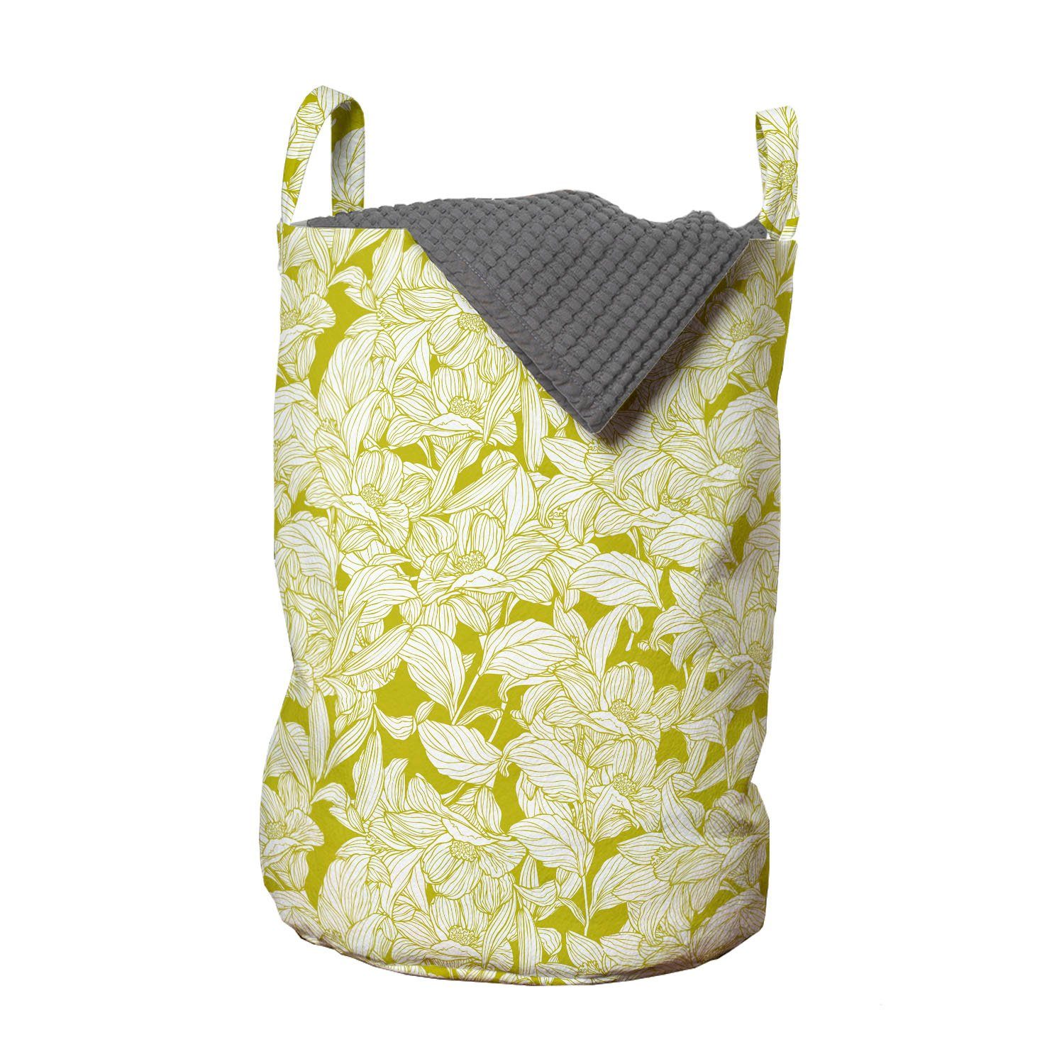 Abakuhaus Wäschesäckchen Wäschekorb mit Griffen Kordelzugverschluss für Waschsalons, Blumen Monochrome Blume Silhouette