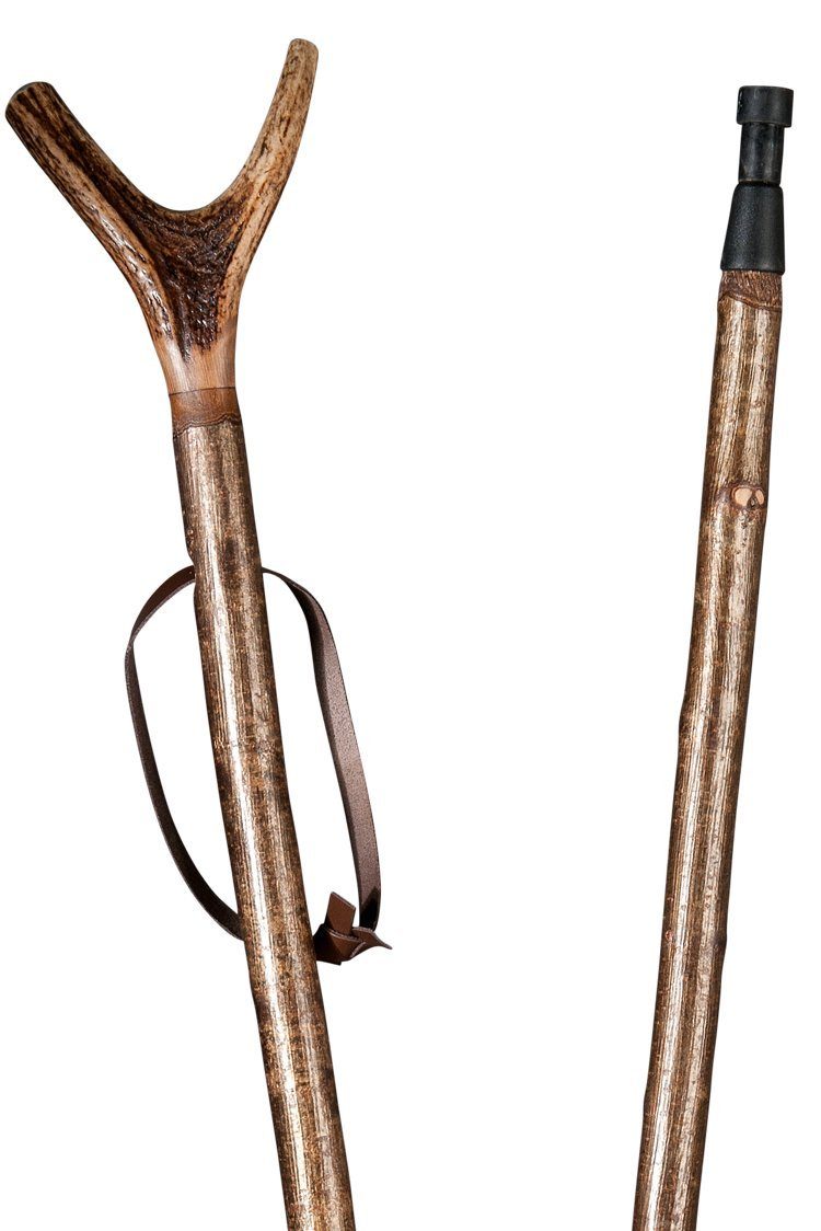 Stockshop Gehstock Zielstock Haselnuss mit echter Hirschhorngabel, 2-geteilt mit Stahlgew