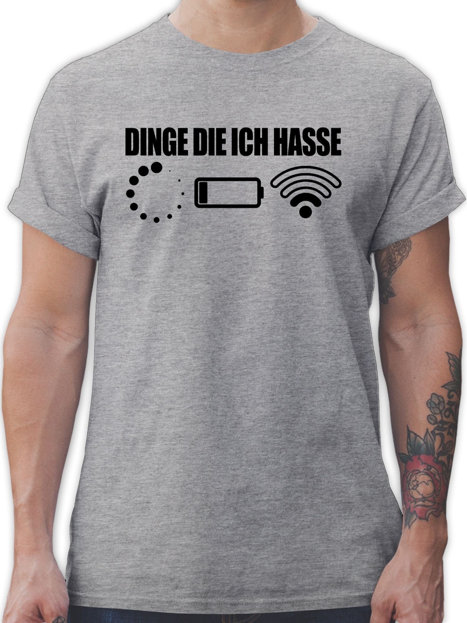 Shirtracer T-Shirt ich 2 die meliert Geschenke - schwarz Nerd hasse Grau Dinge