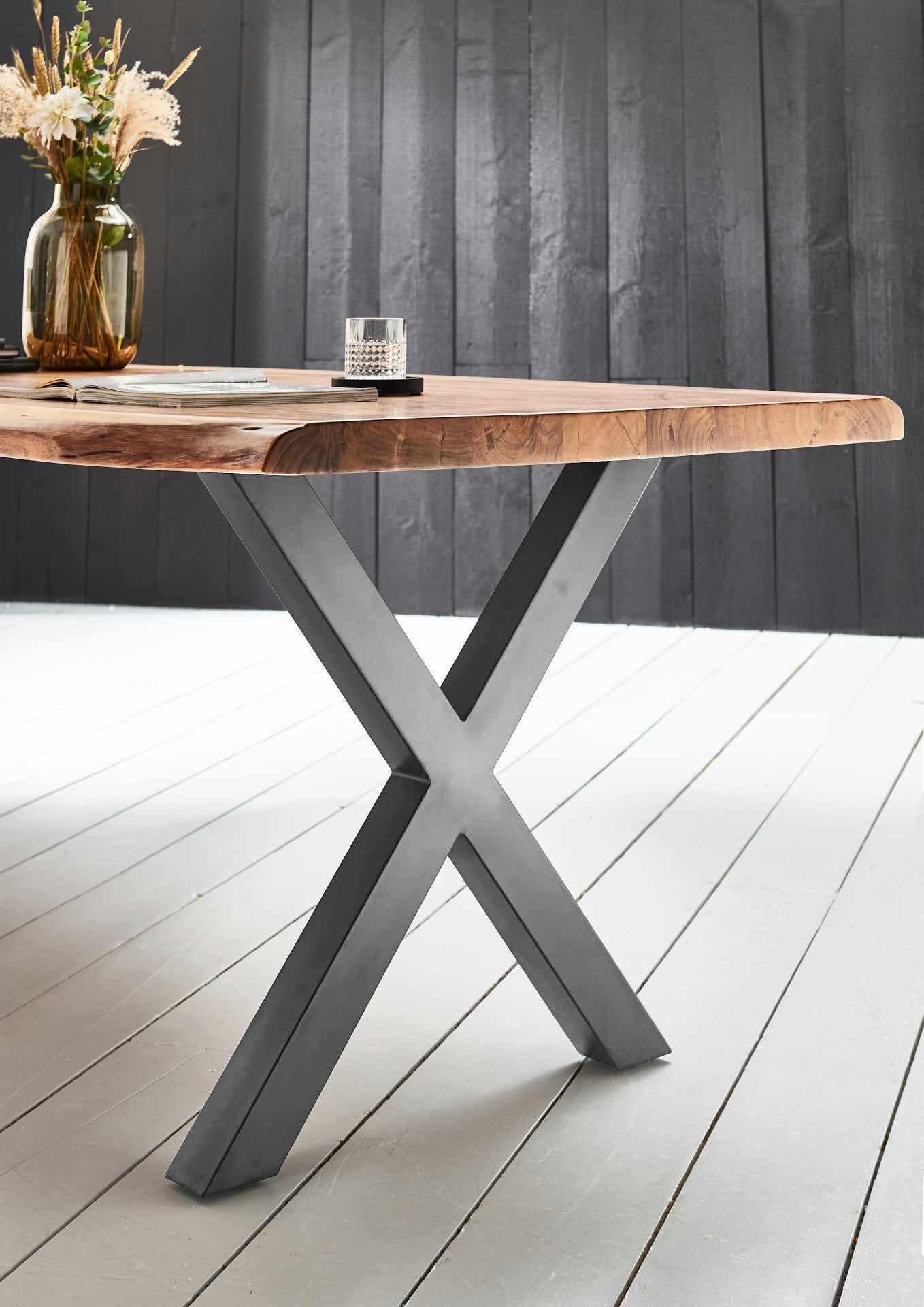 Tischplatte Naturfarben Baumkante Massivholz, | natürliche 50mm, Akazie Silberfarben Stärke Xerez, Junado® Baumkantentisch