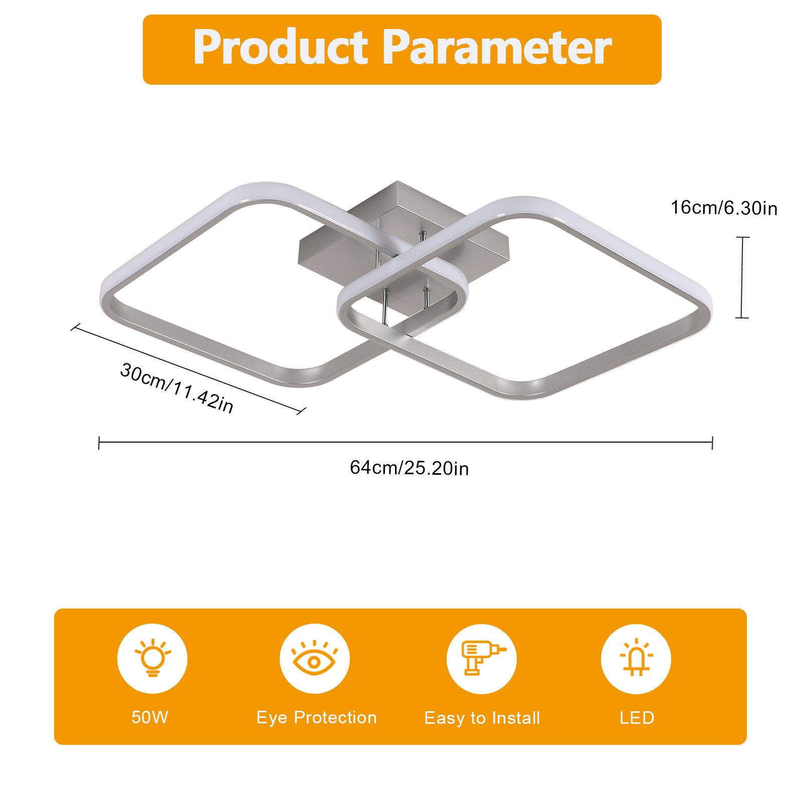 Goeco LED Deckenleuchte LED-Aluminiumlampe, quadratische Wohnzimmerlampe, günstig online kaufen
