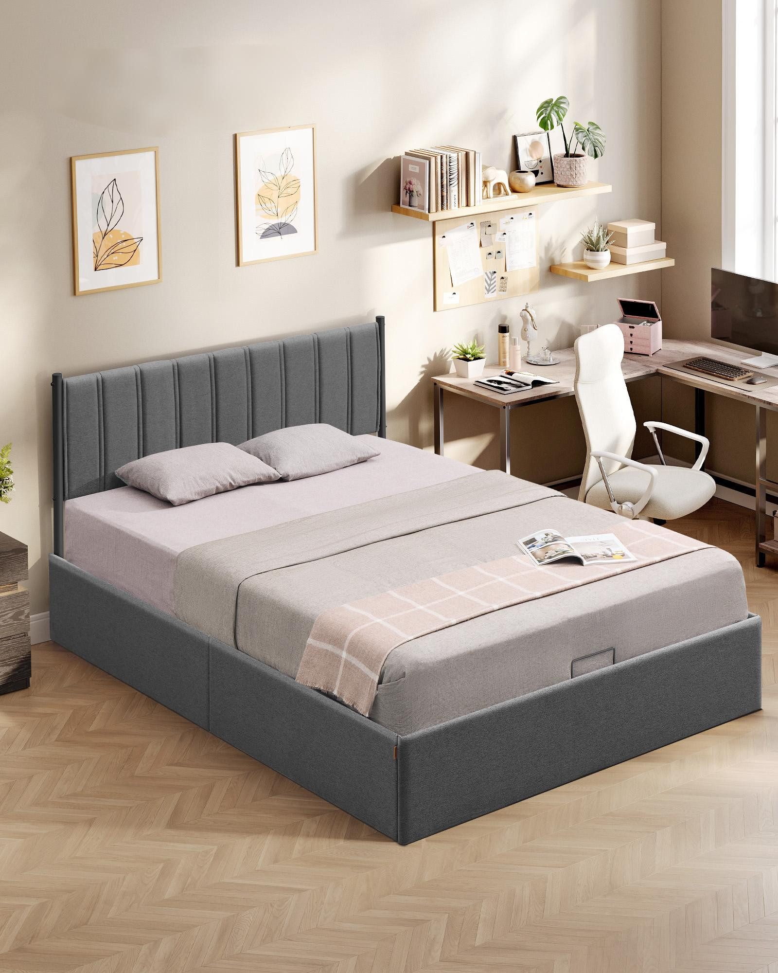 VASAGLE Polsterbett (160 x 200 cm, Hydrauliksystem, hochtragfähig), Bettrah günstig online kaufen