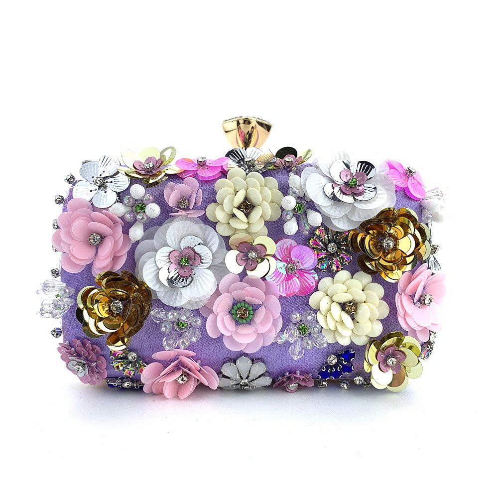Zaewry Abendtasche Damen-Clutch mit Blumenmuster, Abendhandtasche, Schultertasche, mit Kettenriemen