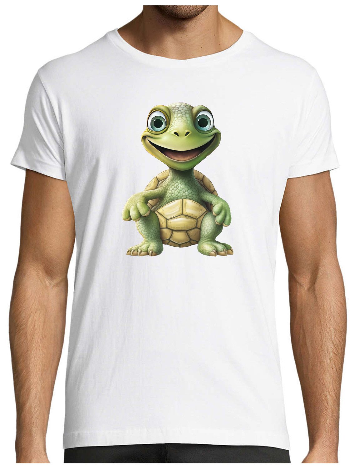 T-Shirt Herren Print Shirt - Cartoon Schildkröte Brustprint