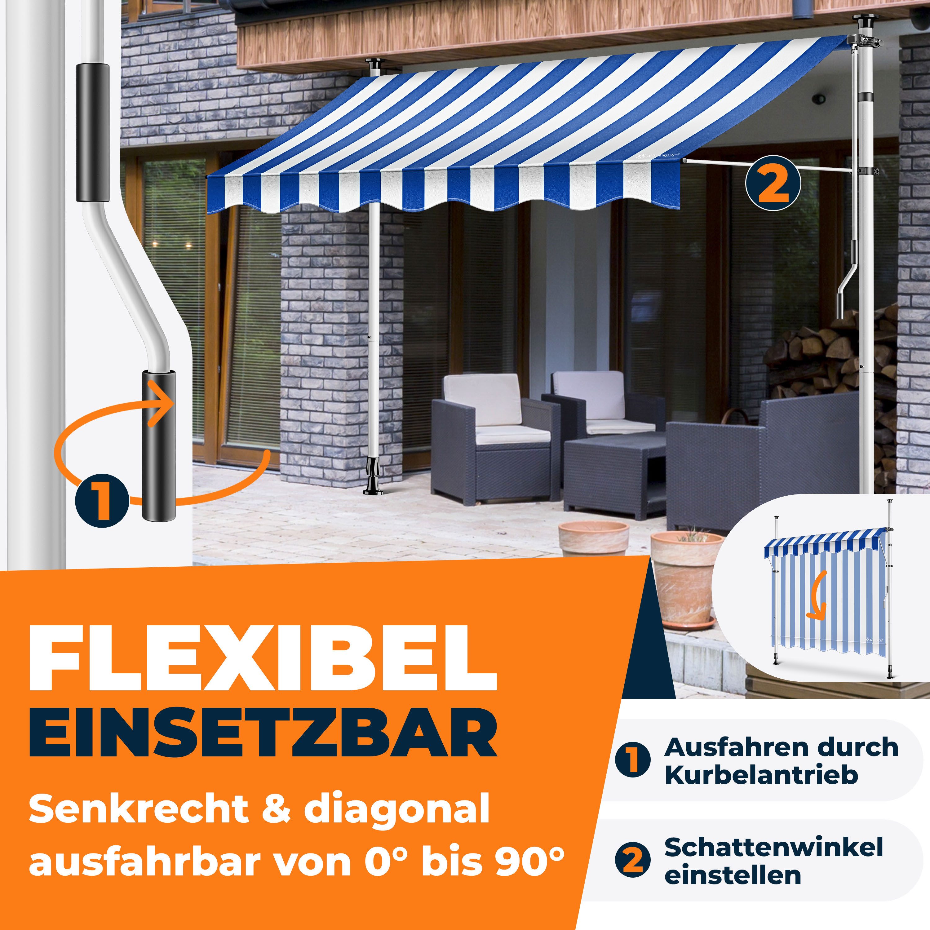 KESSER Klemmmarkise mit Handkurbel für Terrasse, Balkon & Garten UV-beständ günstig online kaufen