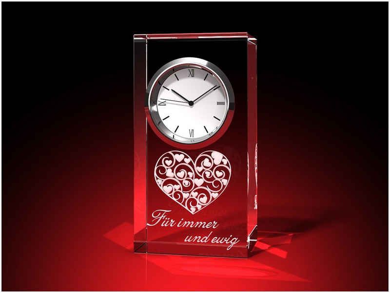 GLASFOTO.COM Bild mit Uhr »Uhr aus Kristallglas mit Innengravur«, Herzen - Für immer und ewig