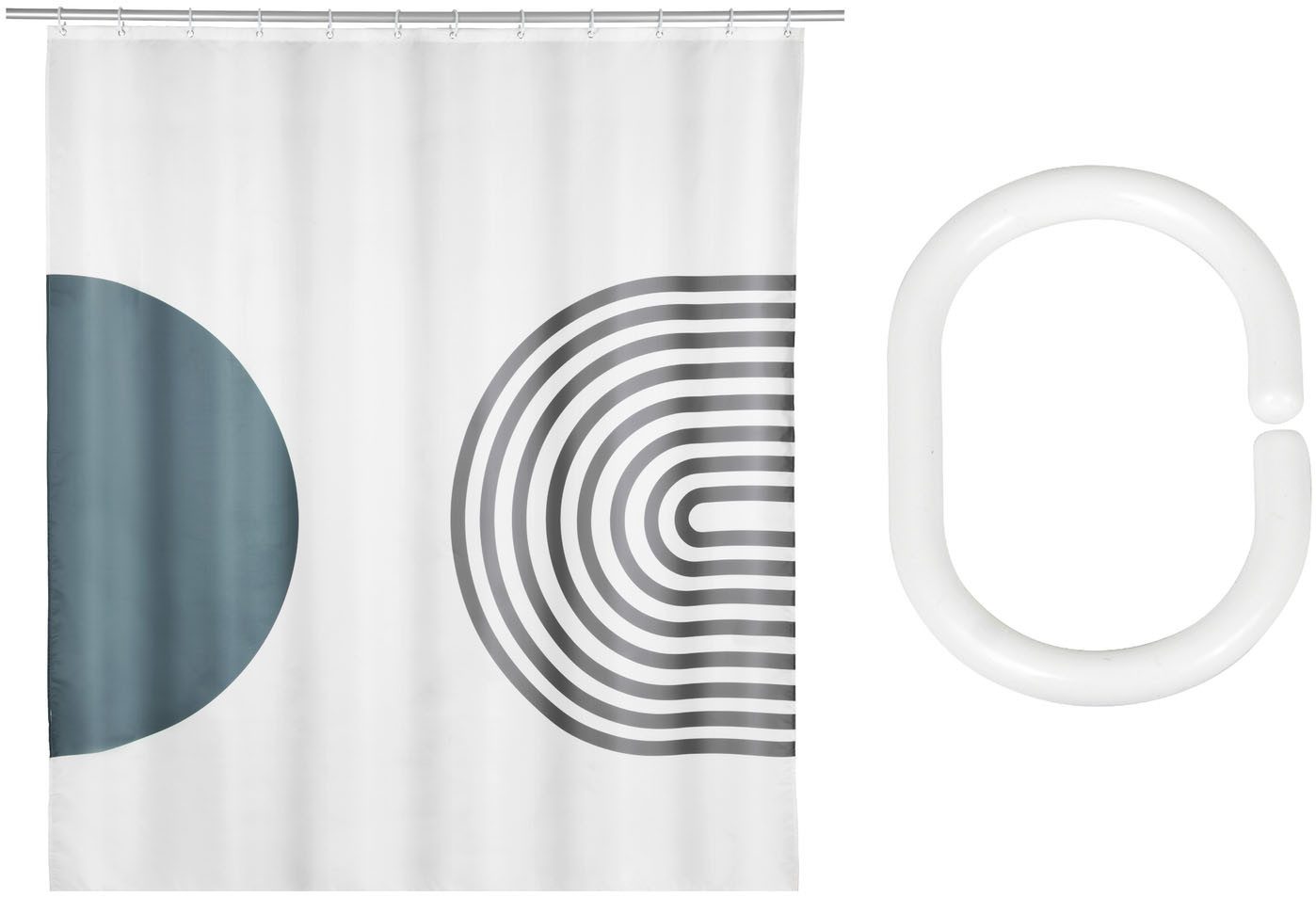 SCHÖNER WOHNEN-Kollektion Duschvorhang »Orfa« Breite 180 cm (Set, 17-tlg), aus recyceltem Polyester, abstraktes Motiv, mit 16 Duschvorhangringen