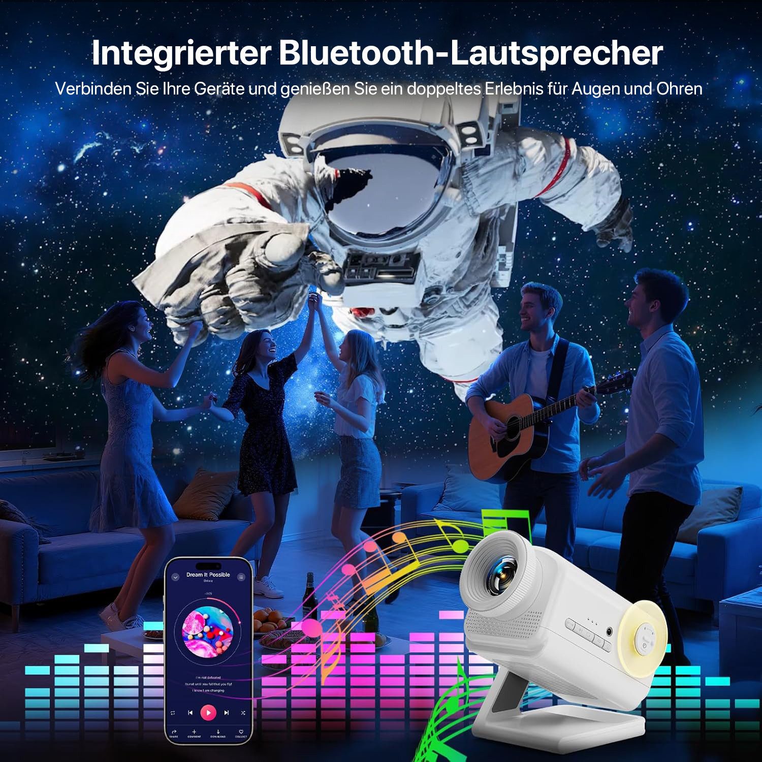 ANYSUN LED-Sternenhimmel Projektor HD 3D Galaxy Projector Nachtlicht Kinder, 3D-Projektion mit Bluetooth-Lautsprecher,Fernbedienung,Timer-Funktion, 60 Projektionsthemen, 220° Projektionswinkel & Einstellbarer Fokus