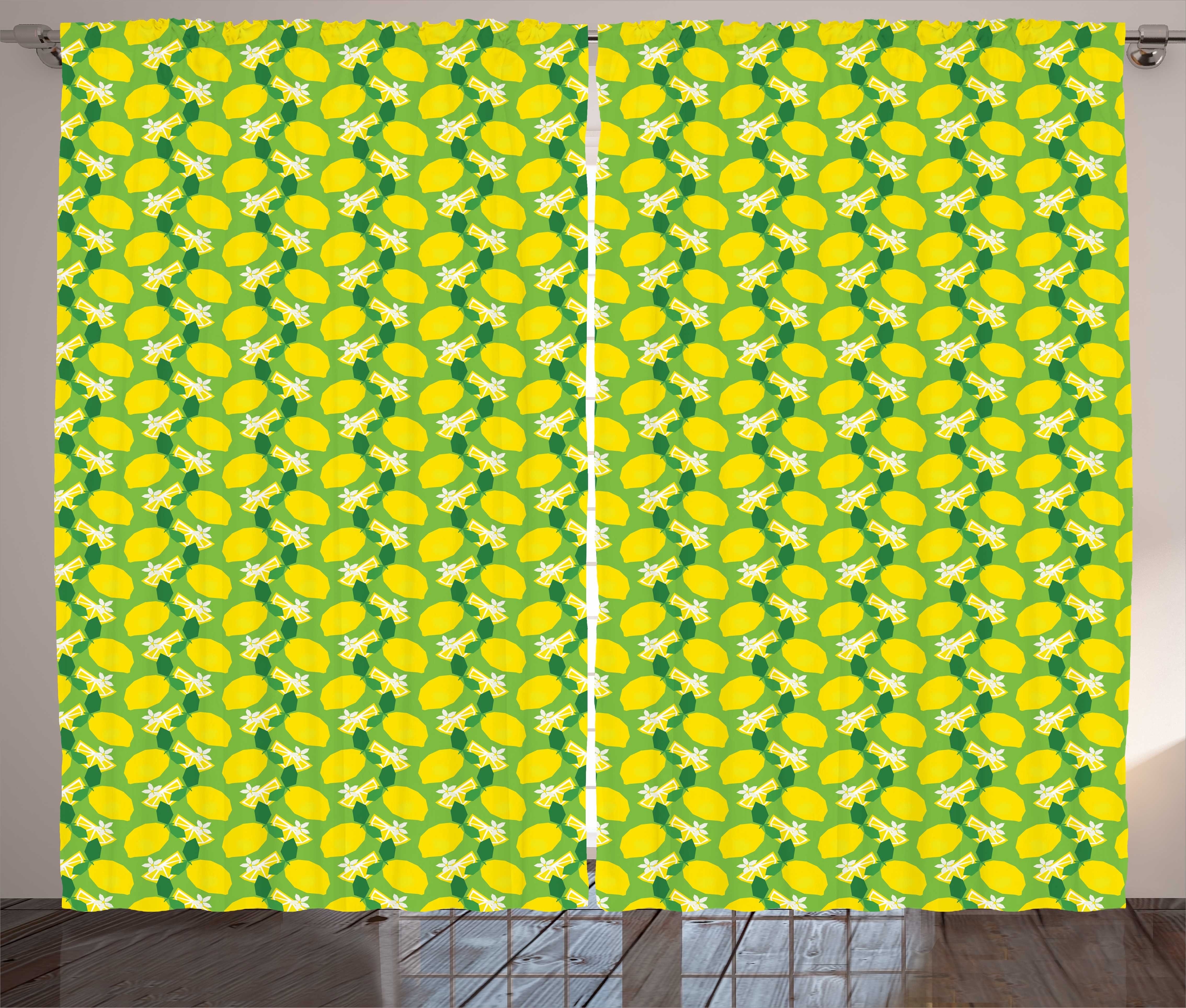 Abakuhaus, Haken, Zitrusfrüchte Farben Zitronen mit Gardine Schlafzimmer Vibrierende Kräuselband und Schlaufen Vorhang