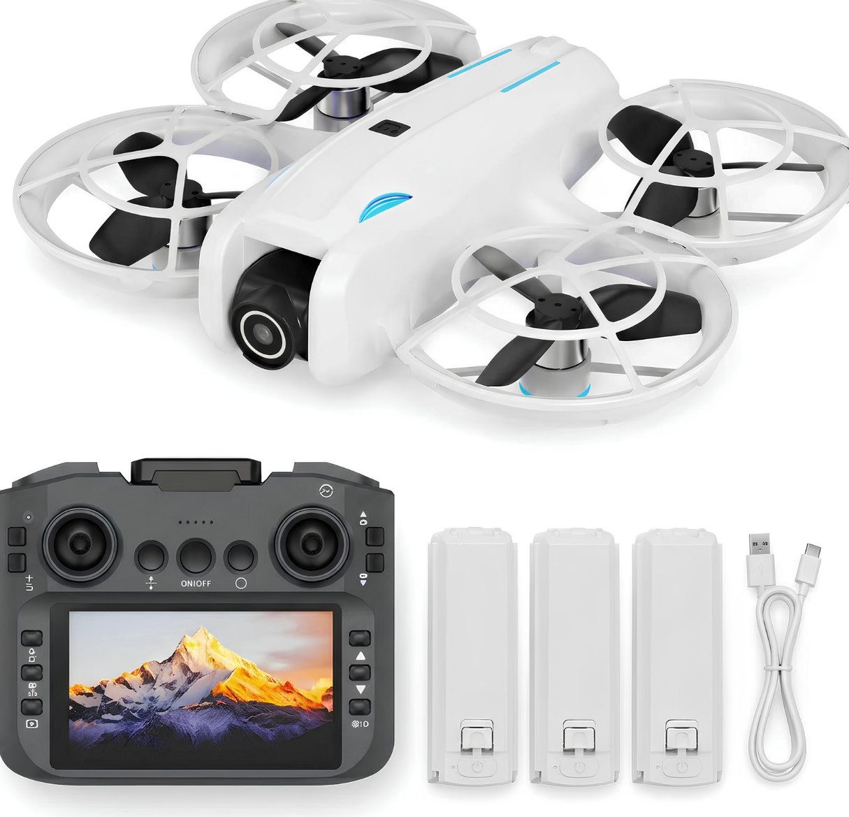 Goldstern-Tech RC-Quadrocopter (Mini Drohne mit Kamera 1080p Full HD, WiFi FPV, 5,6 Zoll Display Fernsteuerung), Optical Flow, Auto Return, 2 Akkus, bis 100 m Reichweite