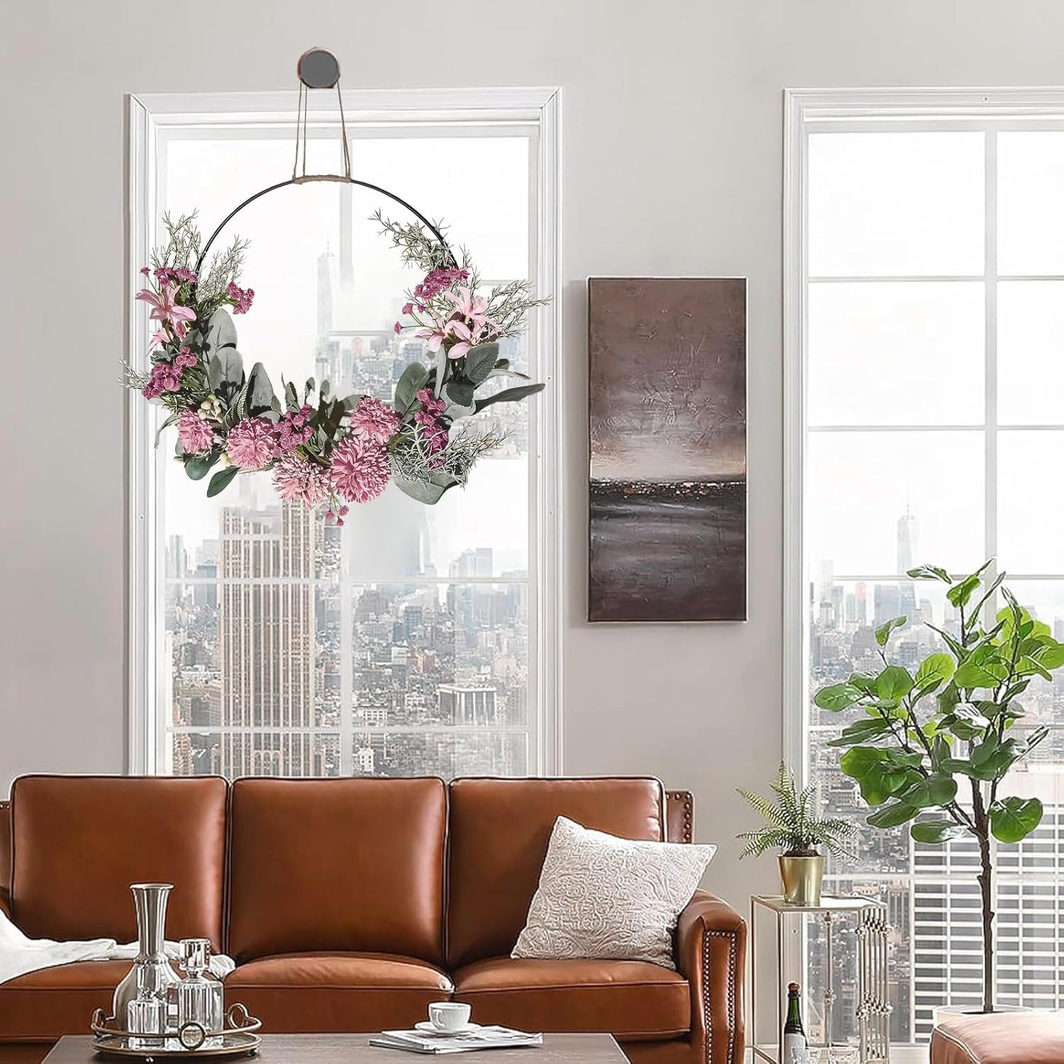 Minicloss Dekokranz Künstliche Blumen Orchidee Kranz,Türkranz Frühling,Garten Dekor