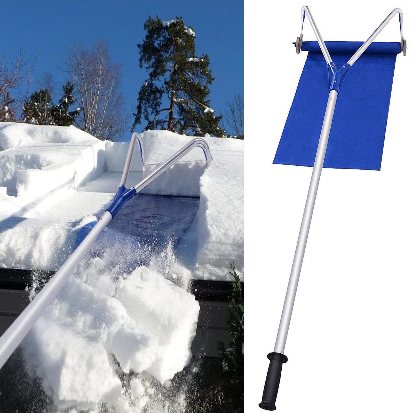 COSTWAY Schneeschieber mit 180-661cm verstellbarem Stiel & rädern, für Dach