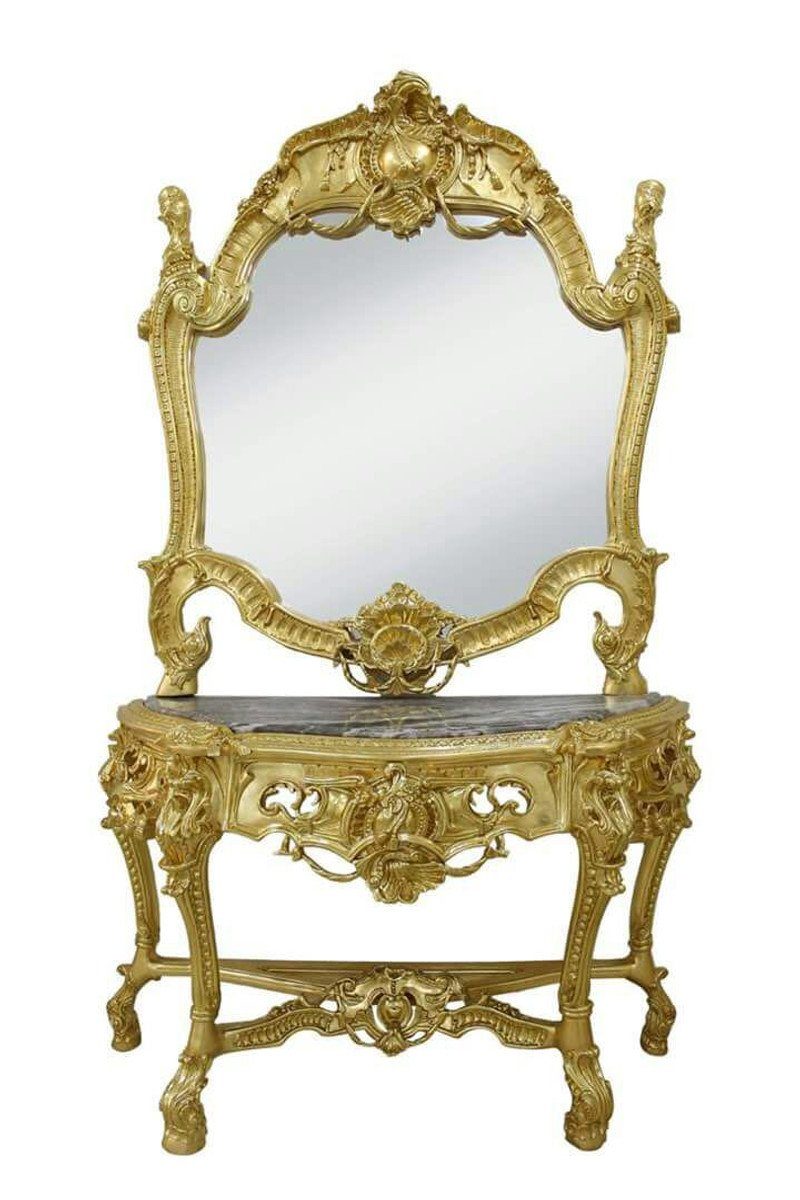 Casa Padrino Barockspiegel Barock Spiegelkonsole mit Marmorplatte - Luxus Spiegelkonsole
