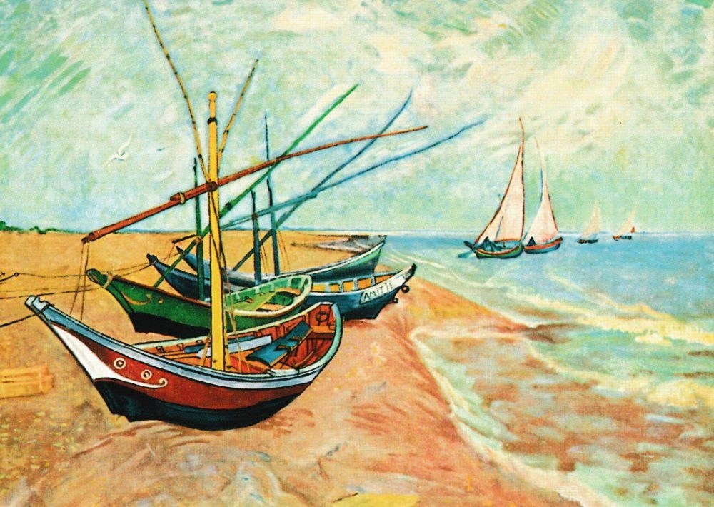 Postkarte Kunstkarte Vincent van Gogh "Fischerboote am Strand von Saintes-M ..."